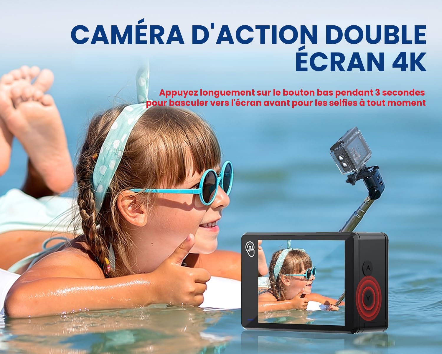 Caméra Sport 4K60FPS 48MP Écran Tactile 64GB Carte 40M Étanche EIS 170° WiFi Télécommande 2x1350mAh