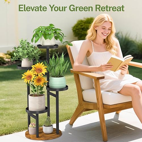 Miniatura 2 de iDavosic.ly Soporte de metal para plantas para interiores y exteriores, estante de flores de esquina de 4 niveles, estante de exhibición múltiple