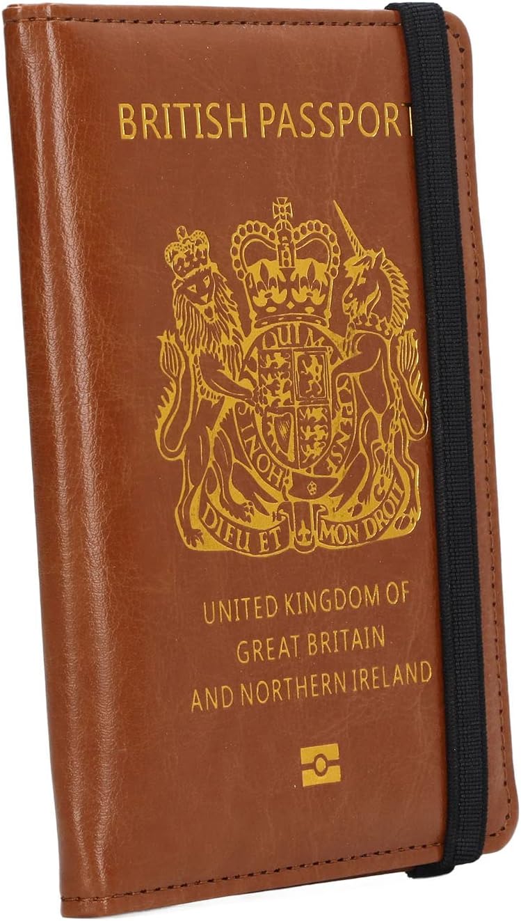 Passport Wallet, Brown United Kingdom Passport Multifunction Card Holder for Business