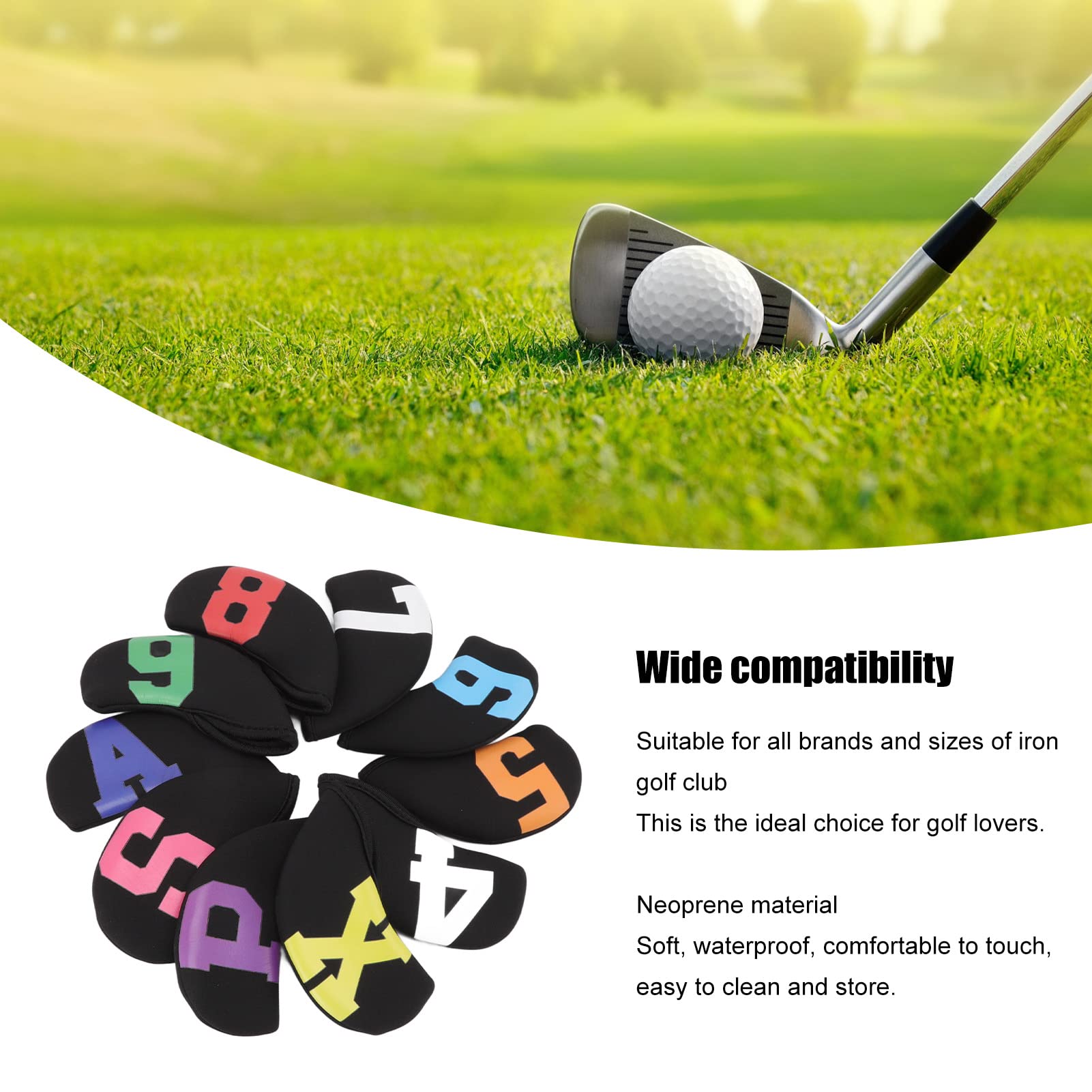 BORDSTRACT Copritesta in Ferro da Golf Premium da 10 Pezzi, per Protezione Mazze, Neoprene Impermeabile, con Grande Numerazione dei Colori