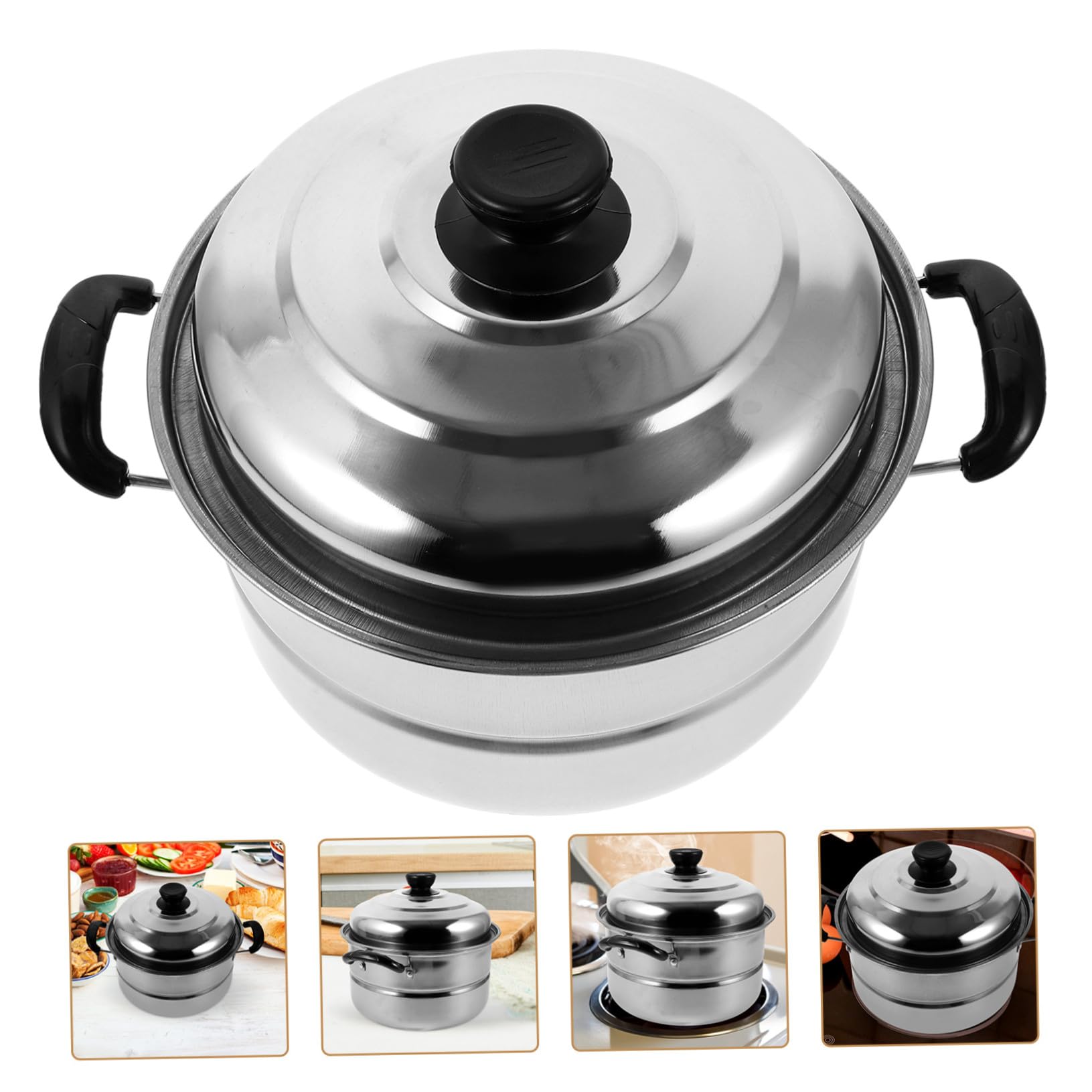 Cabilock Marmite à Soupe Cuiseur Vapeur Multifonction en Acier Inoxydable Épais Couvercle Résistant aux Chocs, Ustensile la Cuisine Inox Maison Ustensile de Cuisine