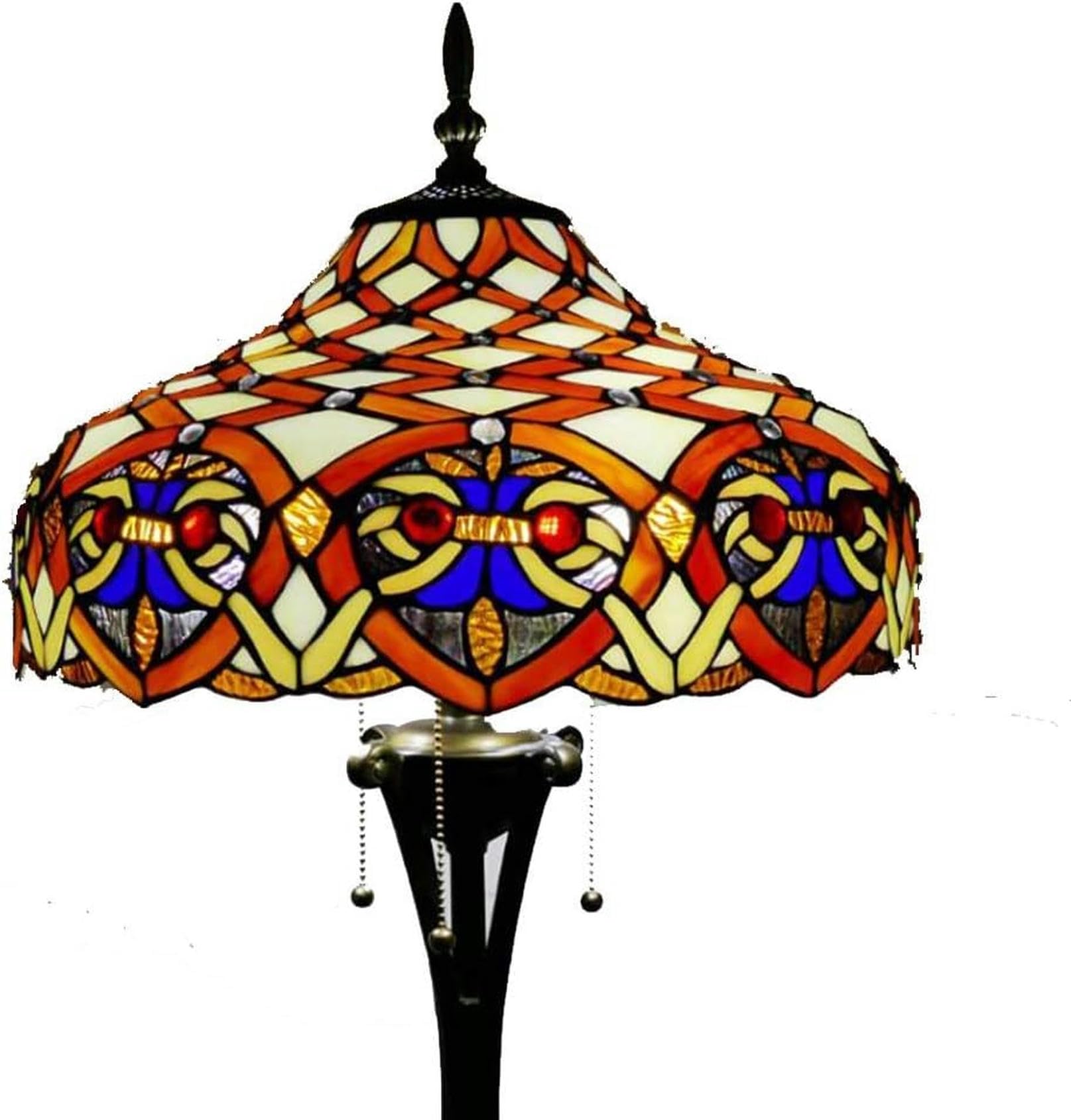 IUokLU Tiffany Style 16-Inch Floor Stand Lamps with Retro Stained Glass 3-Light Floor Uplighter for Bedroom, Foot Switch (E)