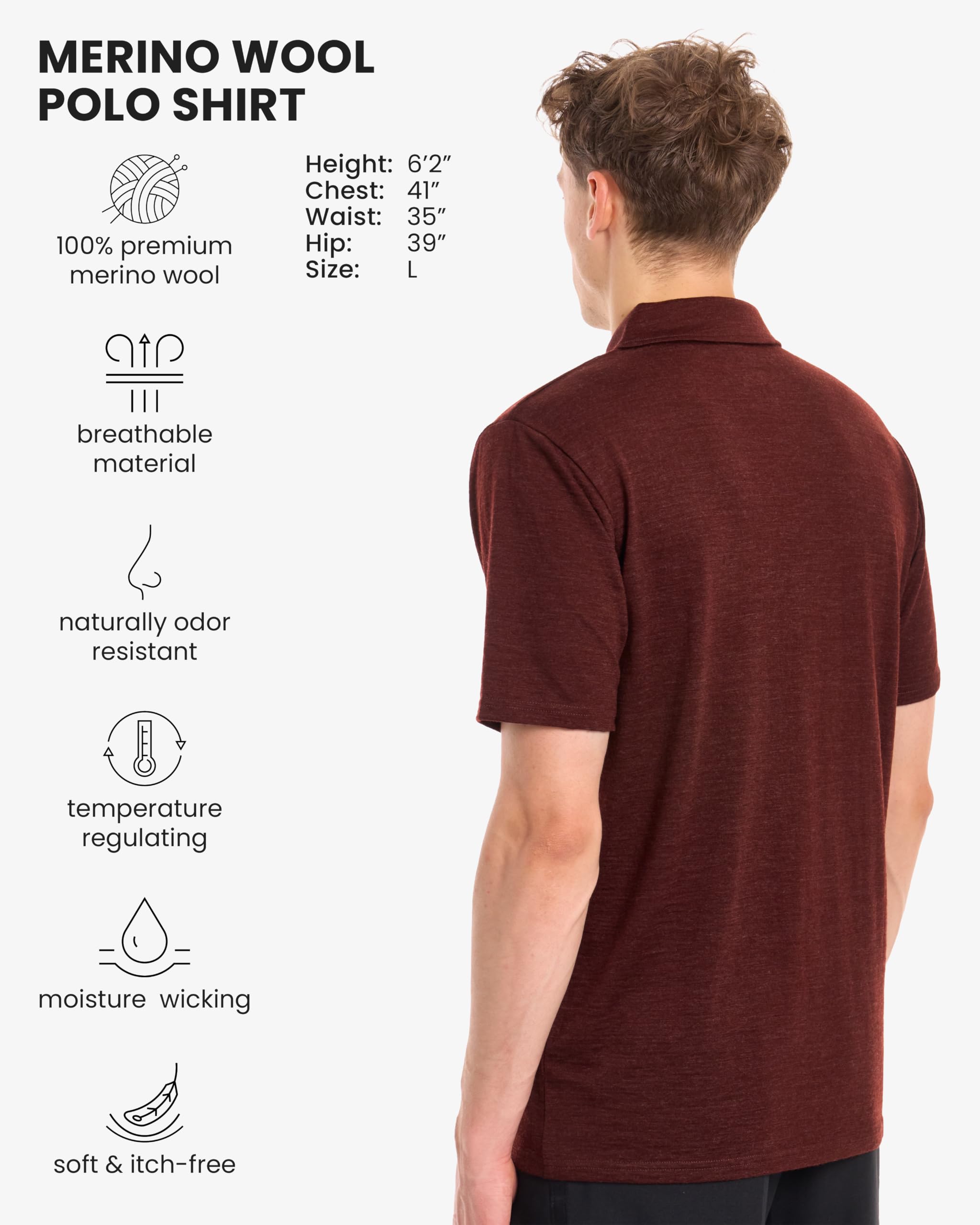 Merino.tech 100% Chemise Homme Merinos à Col Polo Zip – Bureau et Plein Air