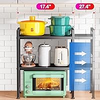 Vista 4 de Soporte para microondas, 3 niveles expandible (17.4 a 27.4 pulgadas), estante ajustable resistente para horno de microondas, organizador de encimera