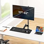 PUTORSEN Sit Stand Monitor Desk Mount for 17-32 inch Screens, Height Adjustable Full-Motion Articulating Arm with Keyboard Tray,19.8 lbs Monitor & 2.2lbs Tray Capacity, C-Clamp & Grommet Mount,Black