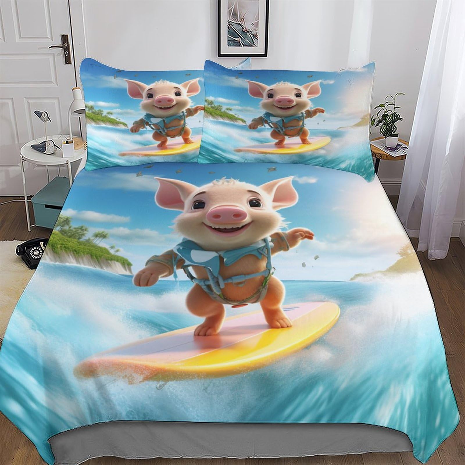 Cute Pig Duvet Cover Set with Pillowcases Soft Quilt Covers Microfiber Bedding For Boys Girls And Teenagers Comforter Cover King(220x240cm)