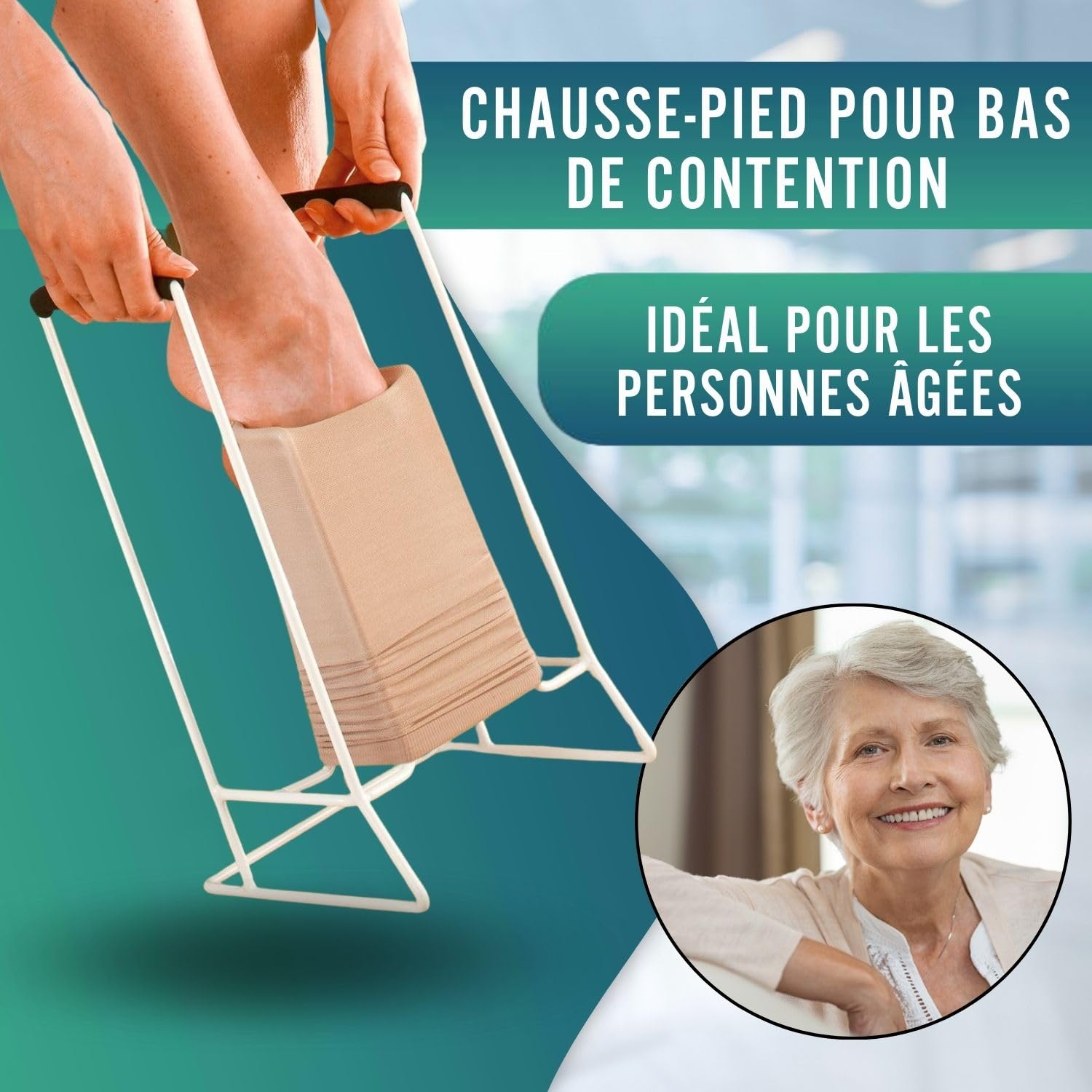 OrtoPrime Enfile bas de contention en acier – Enfile chaussette pratique pour seniors – Appareil pour enfiler les bas de contention facile à utiliser – Aide pour s’habiller autonome