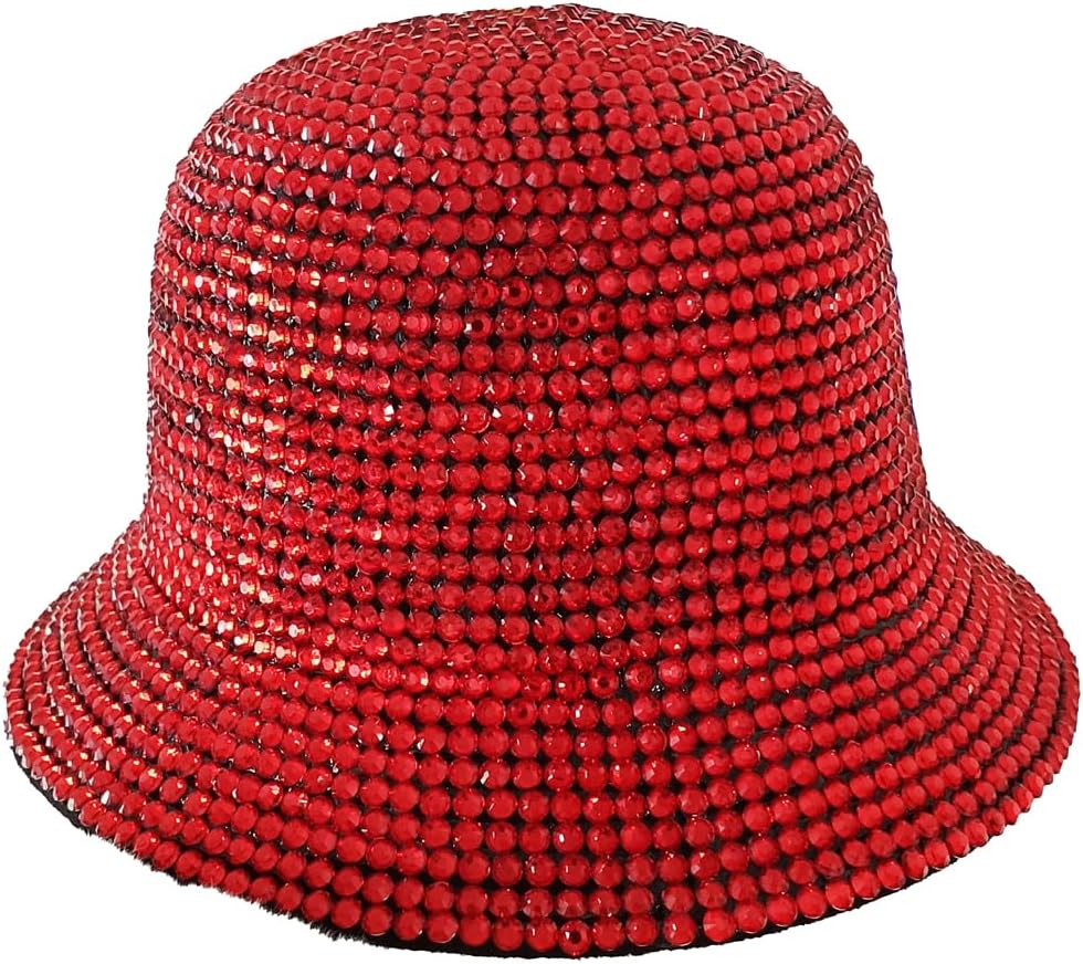 Studded Rhinestones Unisex Bucket Cap, Adjustable Unisex Summer Hat for Men, Women, Plain Color
