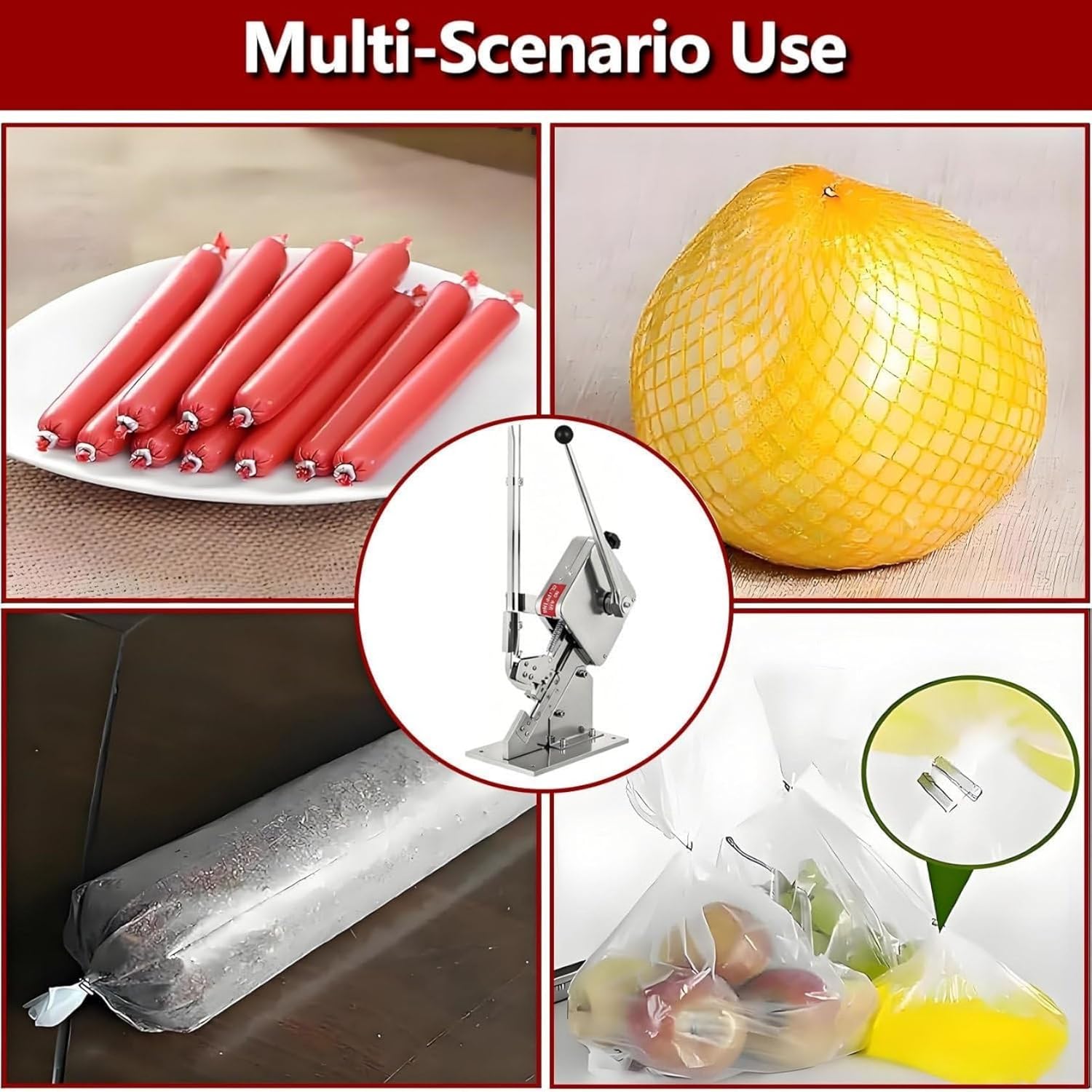 Sausage Clipper Clipping Machine,Commercial Manual Clipping Machine,Sausage Sealing Machine,Casing Diameter 50-120mm,W/4500 U-Shape Clips for Bakeries (U503y)