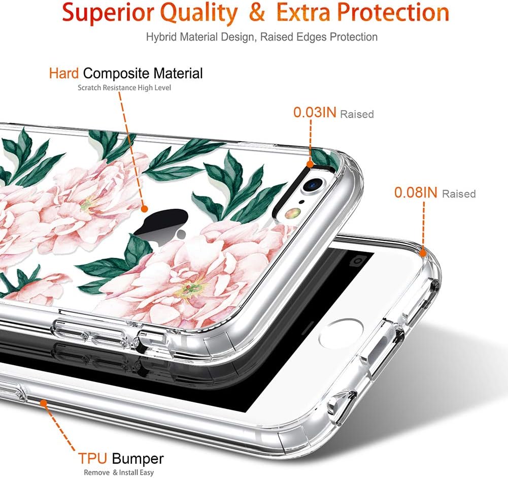 GiiKa iPhone 6 6s Case with Screen Protector, Clear Heavy Duty Protective Case Floral Girls Women Shockproof Hard PC Back Case with Slim TPU Bumper Cover Phone Case for iPhone 6s, Pink Flowers