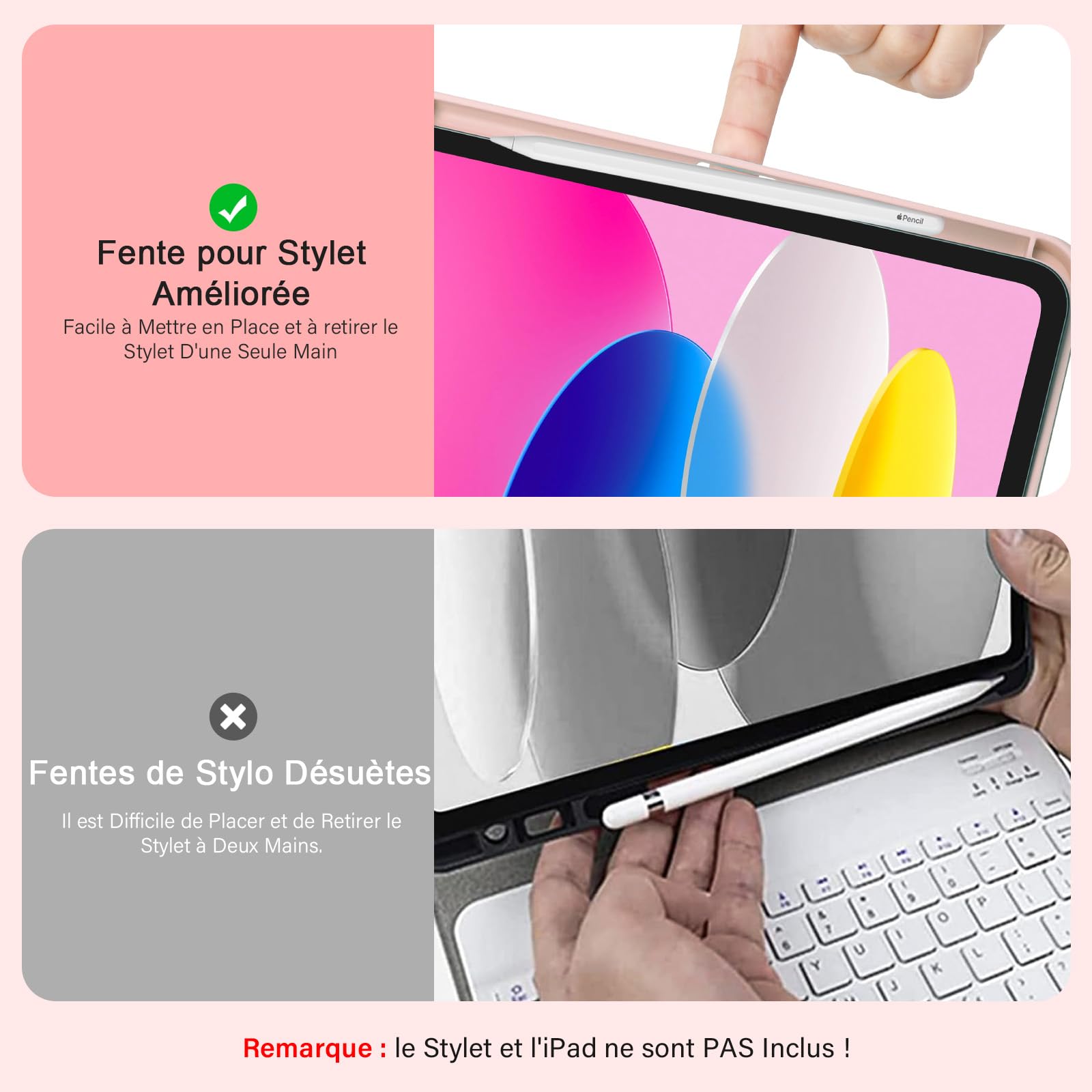 CC Store Coque Clavier pour iPad A16 11/10 Ème Generation (10.9 Pouces 2022/11 Pouces 2025), Étui Magnétique Keyboard avec Porte Crayon, Français AZERTY Layout, Rose