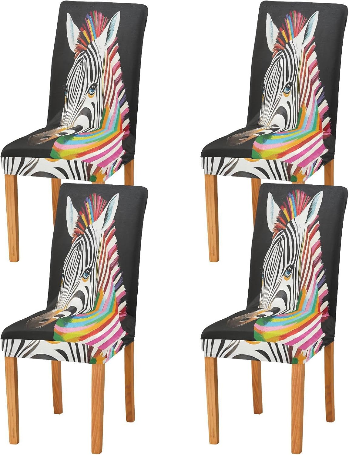 ALAZA Chair Covers for Dining Room, Colorful Stripes Zebra Stretch Chair Cover Sets Chair Protector Removable Washable for Ktichen Restaurant Hotel