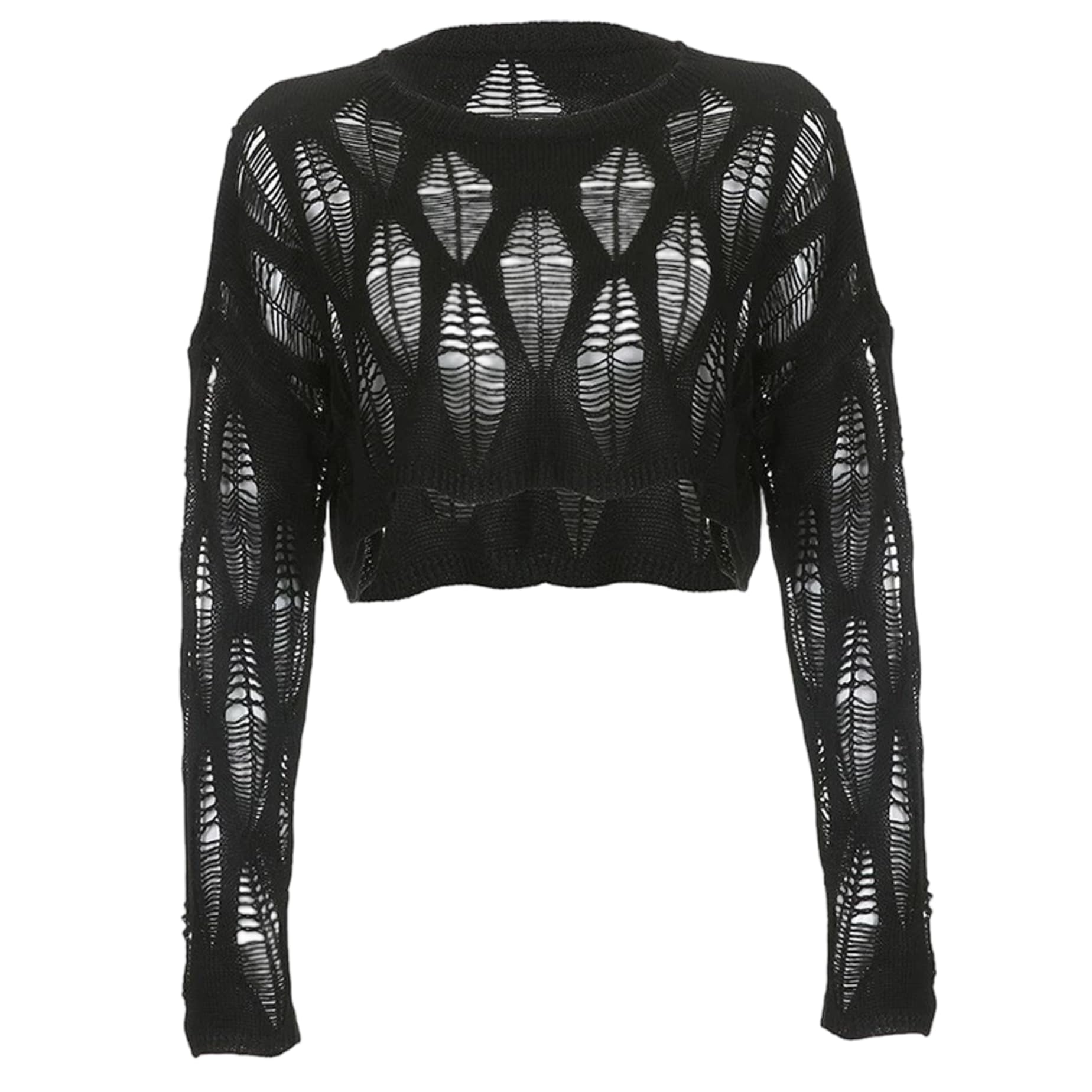 Azidweryq Unisex Black Crop Tops See Through Hole Gothic Clothes For Women Ripped Knit Pullover Emo Clothes For Women Girls Grunge