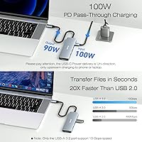 Vista 5 de BENFEI Hub USB C 5 en 1 con HDMI 4K (certificado), entrega de energía de 100W, 3 USB-A, cable de silicona, carcasa de aluminio compatible