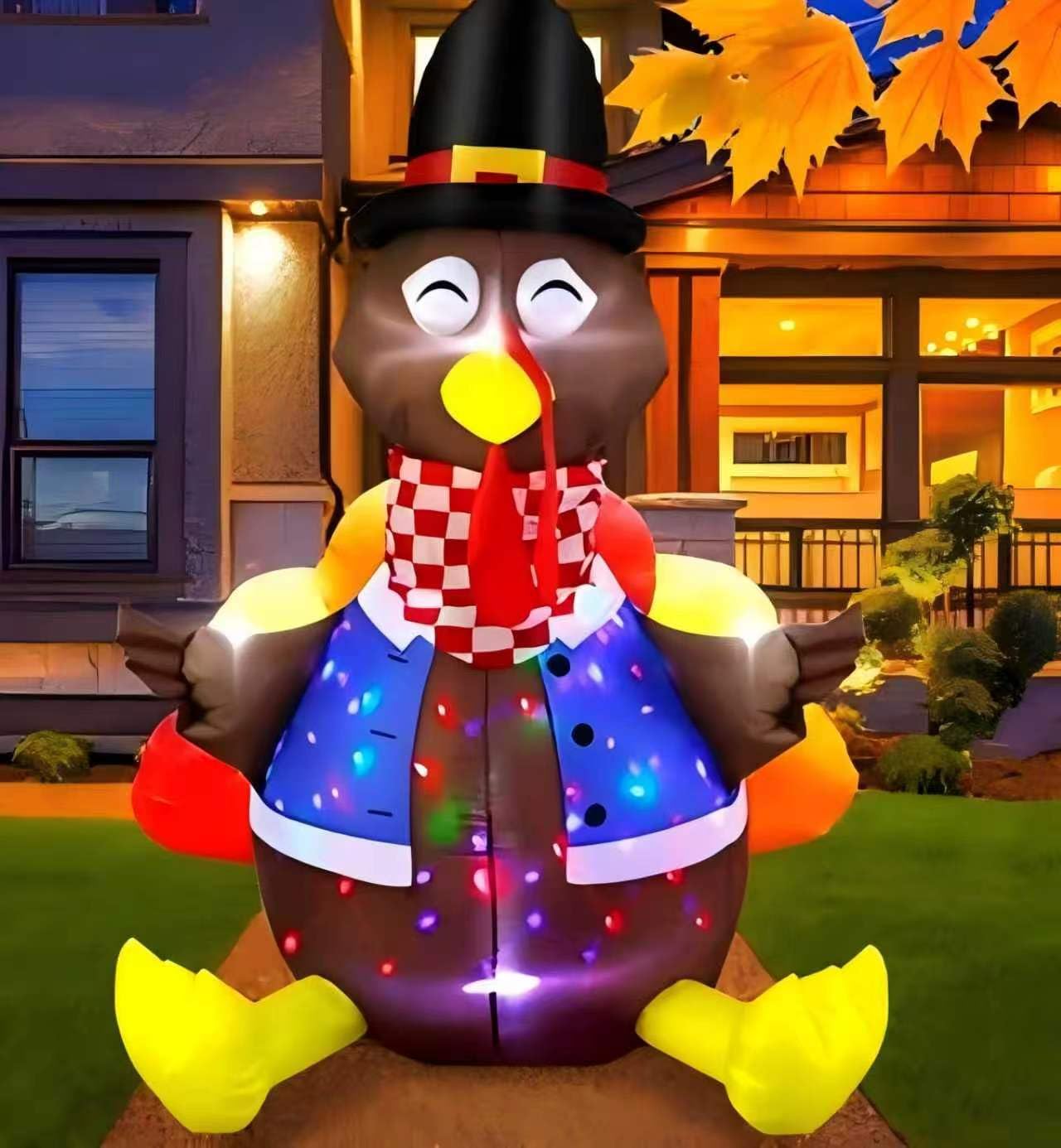 Decorazione gonfiabile per esterni con tacchino sorridente, 1,8 m, con luci LED integrate, adatta per feste interne ed esterne, prati e feste del Ringraziamento.