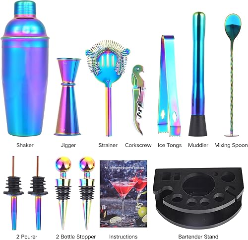 Miniatura 9 de Safring Kit de camarero con soporte, juego de bar de 12 piezas  Juego de coctelera de 24 onzas para mezclar bebidas, juego de coctelera de Martini