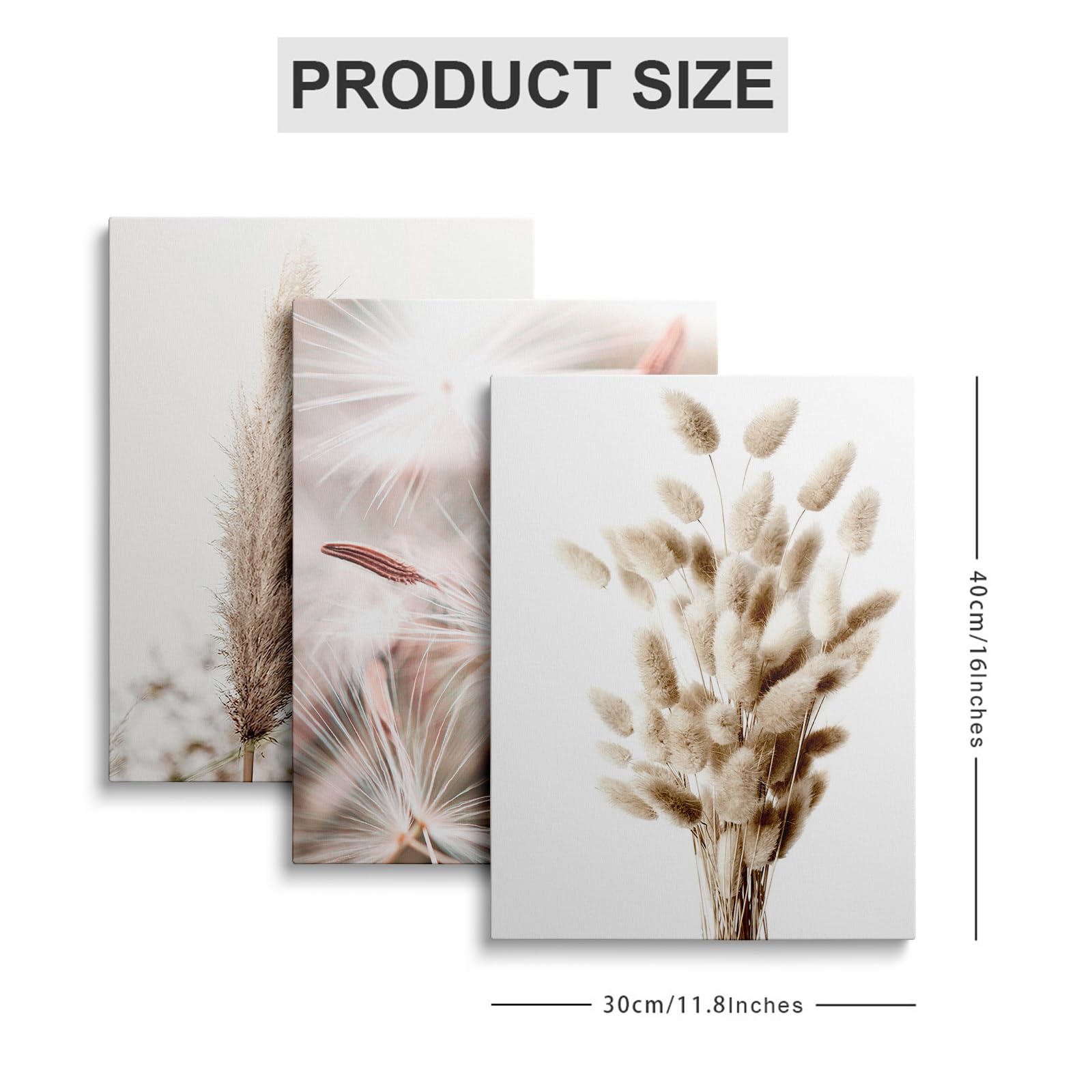 prinfantasy Framed Canvas Wall Art White Gold Flowers Wall Paintings Modern Poster Canvas Pictures Home Decor for Bedroom Living Room Office Ready to Hang 30x40cmx3 YH1804 - Image 2