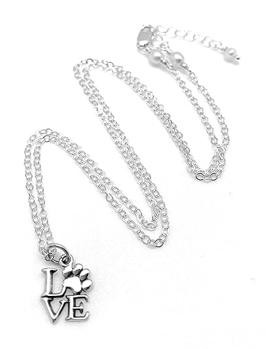 Tiny Love Paw print Dog Necklace for Women - 925 Sterling Silver Dog Mom Jewelry Pet Necklace - Adjustable Footprint Pendant Necklace - Perfect