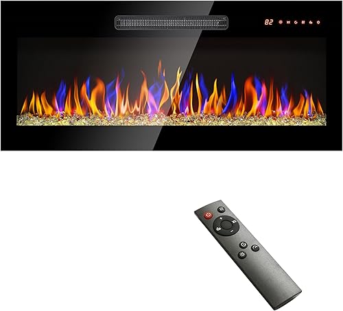 Chimenea eléctrica de 36 pulgadas, estufa de vidrio templado ultrafina de 1400 W montada en la paredempotrada con temperatura de 11 niveles, llama