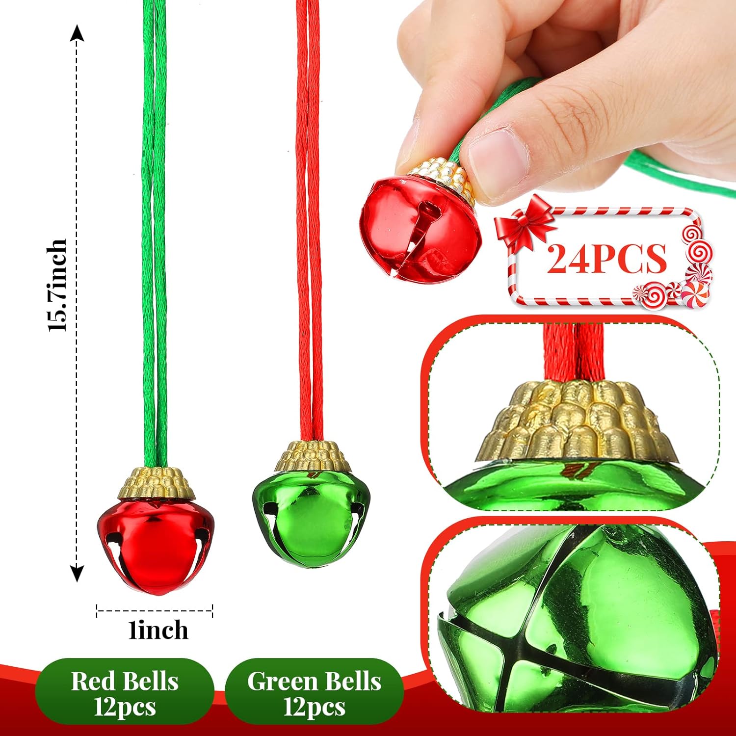 Vicenpal 24 Pcs Santa Hat with 24 Pcs Christmas Bell Necklaces Xmas Hat and Necklace for Xmas Party Supplies