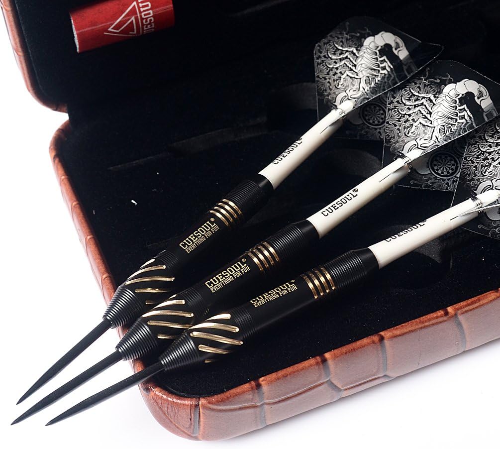 CUESOUL Steel Tip Darts Set 20/22/24 Grams with Deluxe PU Darts case-Black Scorpion Series