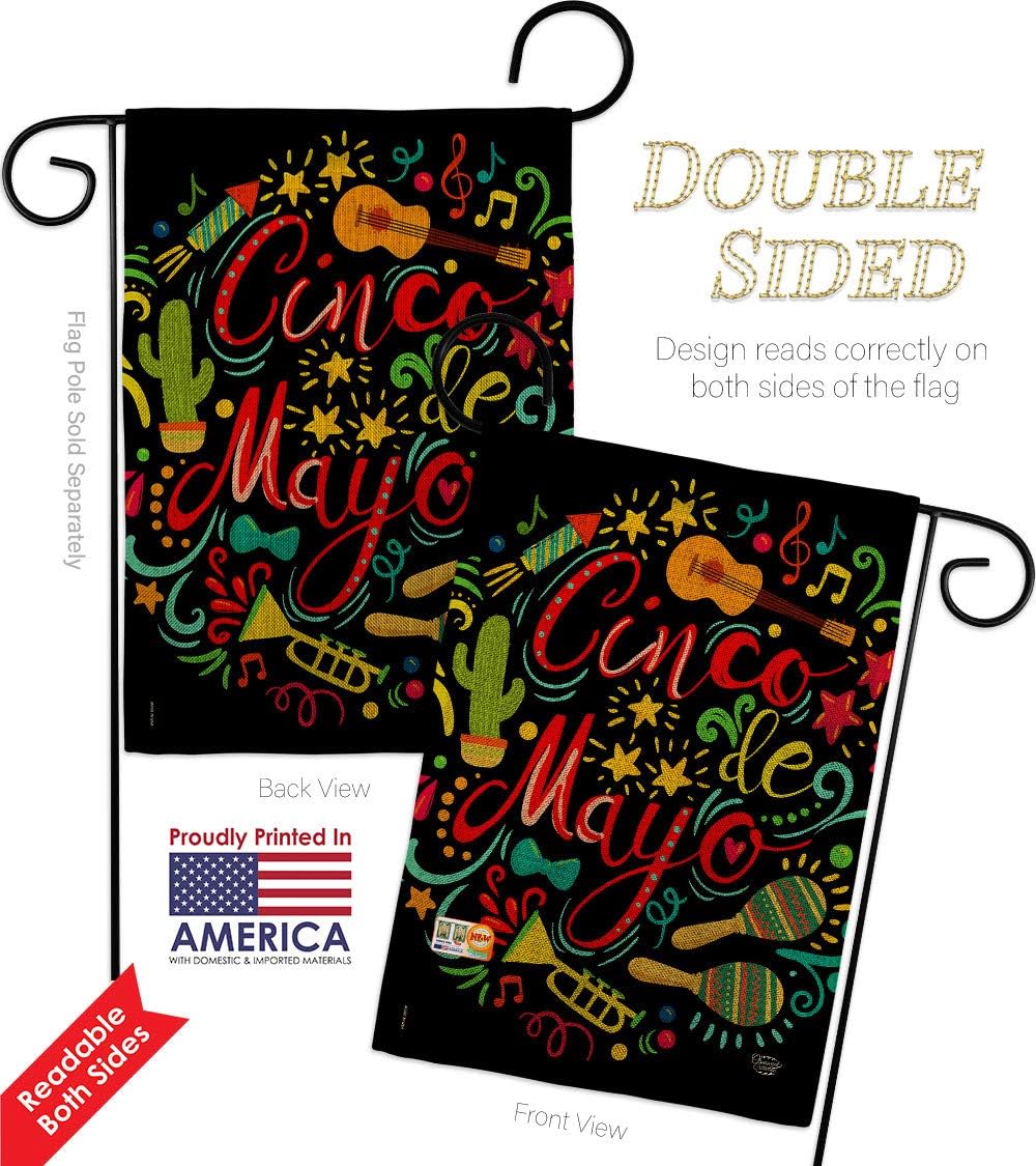 El Fiesta Cinco de Mayo Burlap Garden Flag Set Wall Holder Summertime Party Cactus Pinata Sombrero Mexican Outdoor Small Decorative Gift Yard House Banner Double-Sided Made In USA 13 X 18.5
