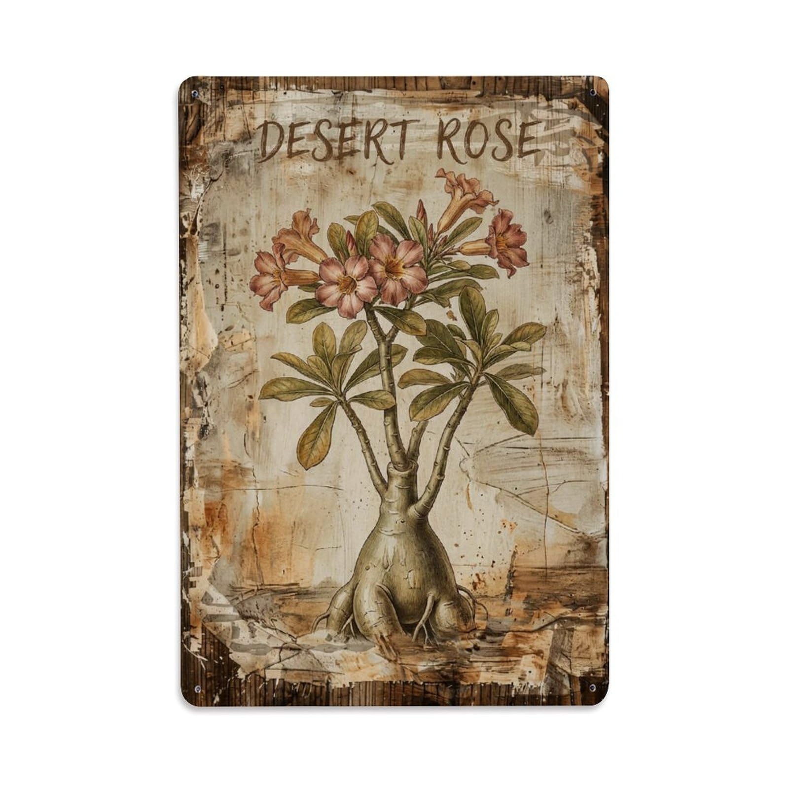 Desert Rose Succulent Vintage Metal Tin Sign Plaque Wall Decor for Cafe, Club, Garden Metal Poster 8x12Inch