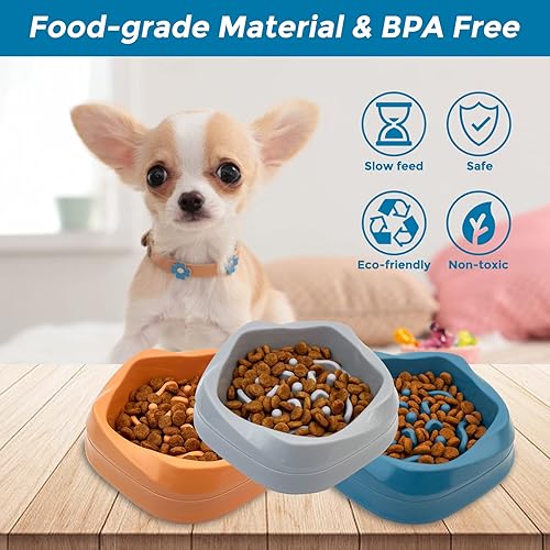 Miniatura 4 de VANNON Tazones de alimentación lenta para perros antideslizantes y duraderos para cachorros y perros pequeños, sin BPA, 2 tazas, color gris
