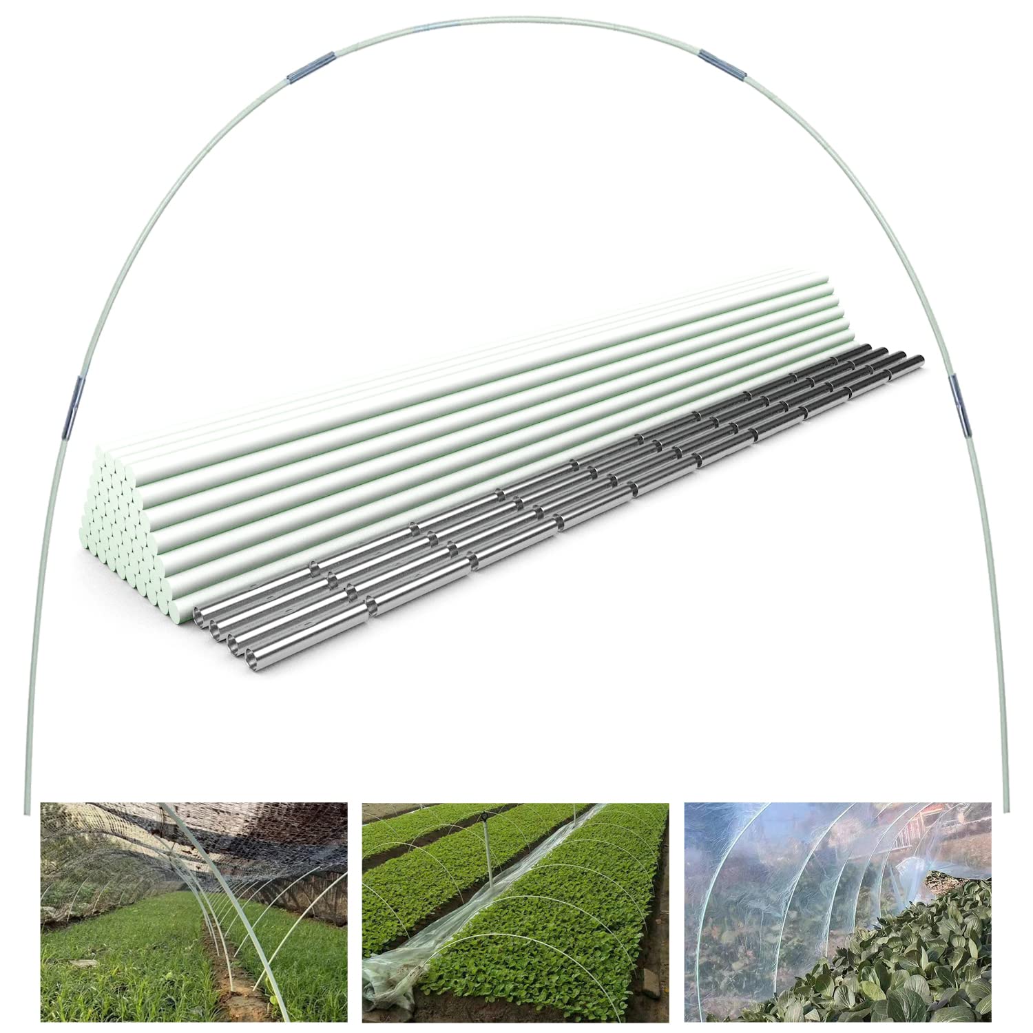 Gewächshaus-Hoops 50 Stück 43 cm Abnehmbaren Gewächshaus-Ringe für Pflanzenabdeckung Folientunnel Gewächshausreifen bögen Kunststoff Glasfaser Pflanztunnel for Gartenstoff Gartenpfähle