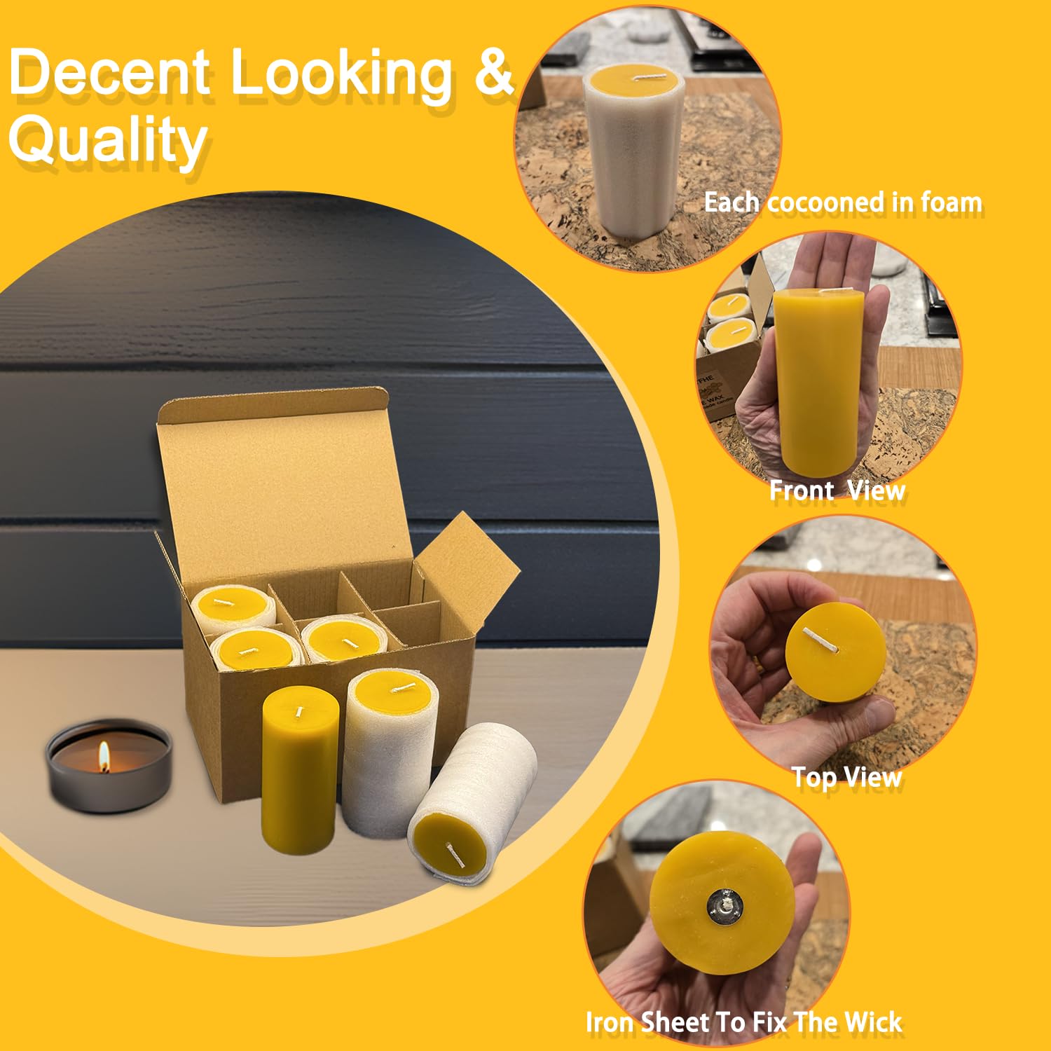 6 Pack Pure Nature Beeswax Pillar Candles, 2x4 Inches, 210 Hours Long Burn Time, Smokeless and Unscented Beeswax Candles for Home,Paryer,Parties