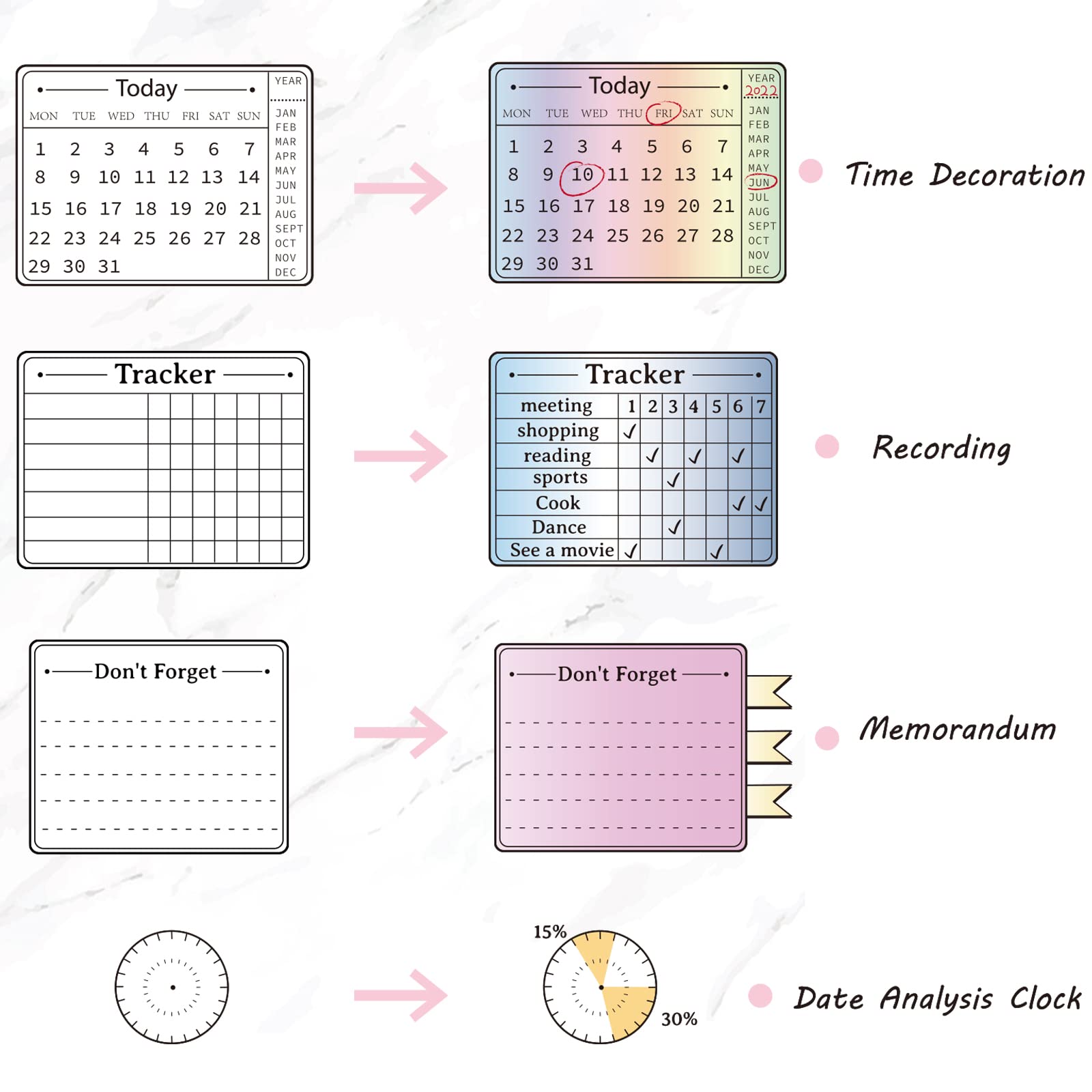 GLOBLELAND Calendrier Vintage Transparent Pour Scrapbooking