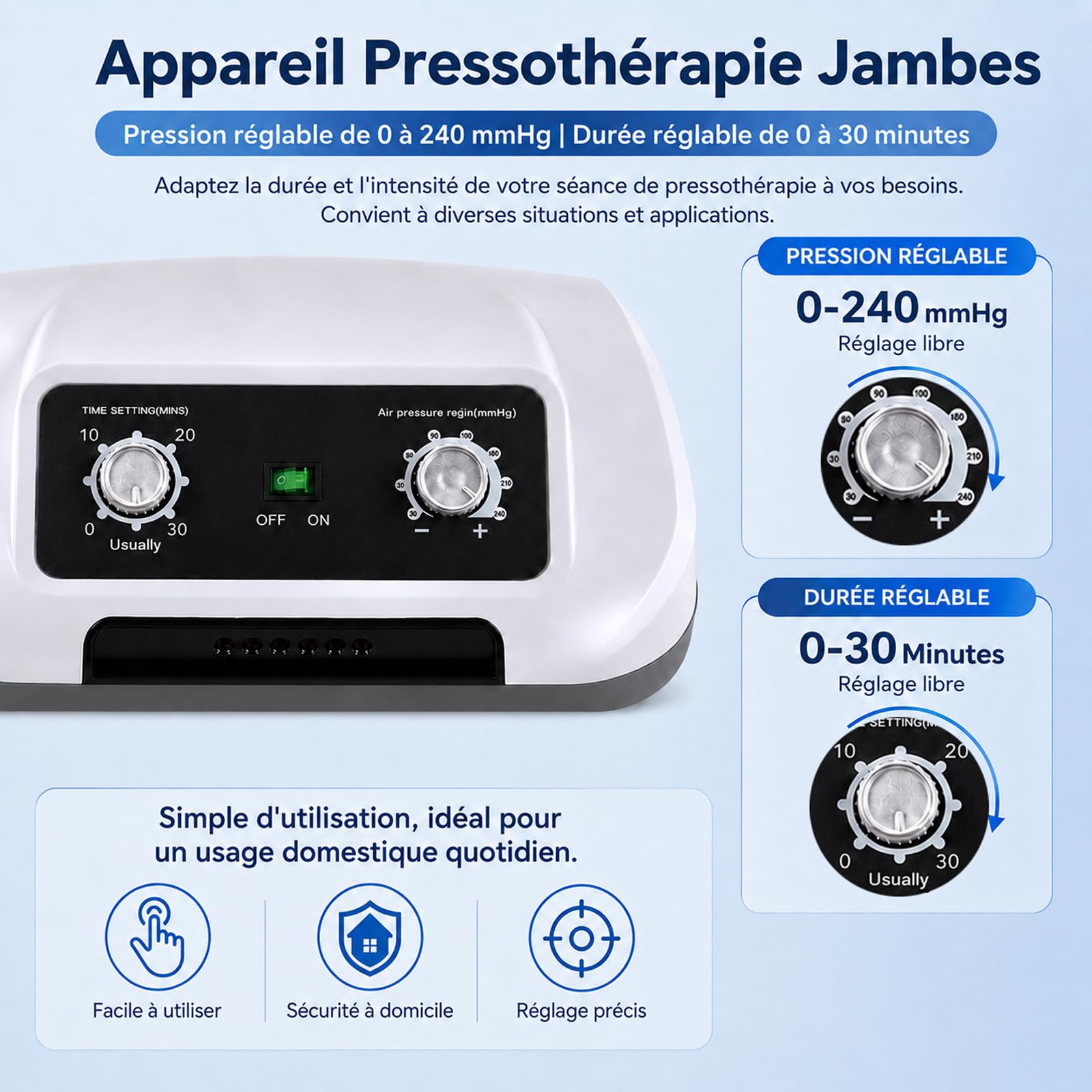 Bottes Pressothérapie Lymphatique, Drainage Lymphatique Jambes 6 Cavités, Minuterie 0-30 Min et Pression 0-240 mmHg Réglables, Diminue Les Gonflements et la Fatigue Chronique