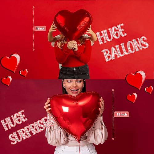 Miniatura 8 de Juego de globos de fiesta para el día de San Valentín (50 unidades) (1000 unidades), globos de papel de aluminio rojo en forma de corazón de 18