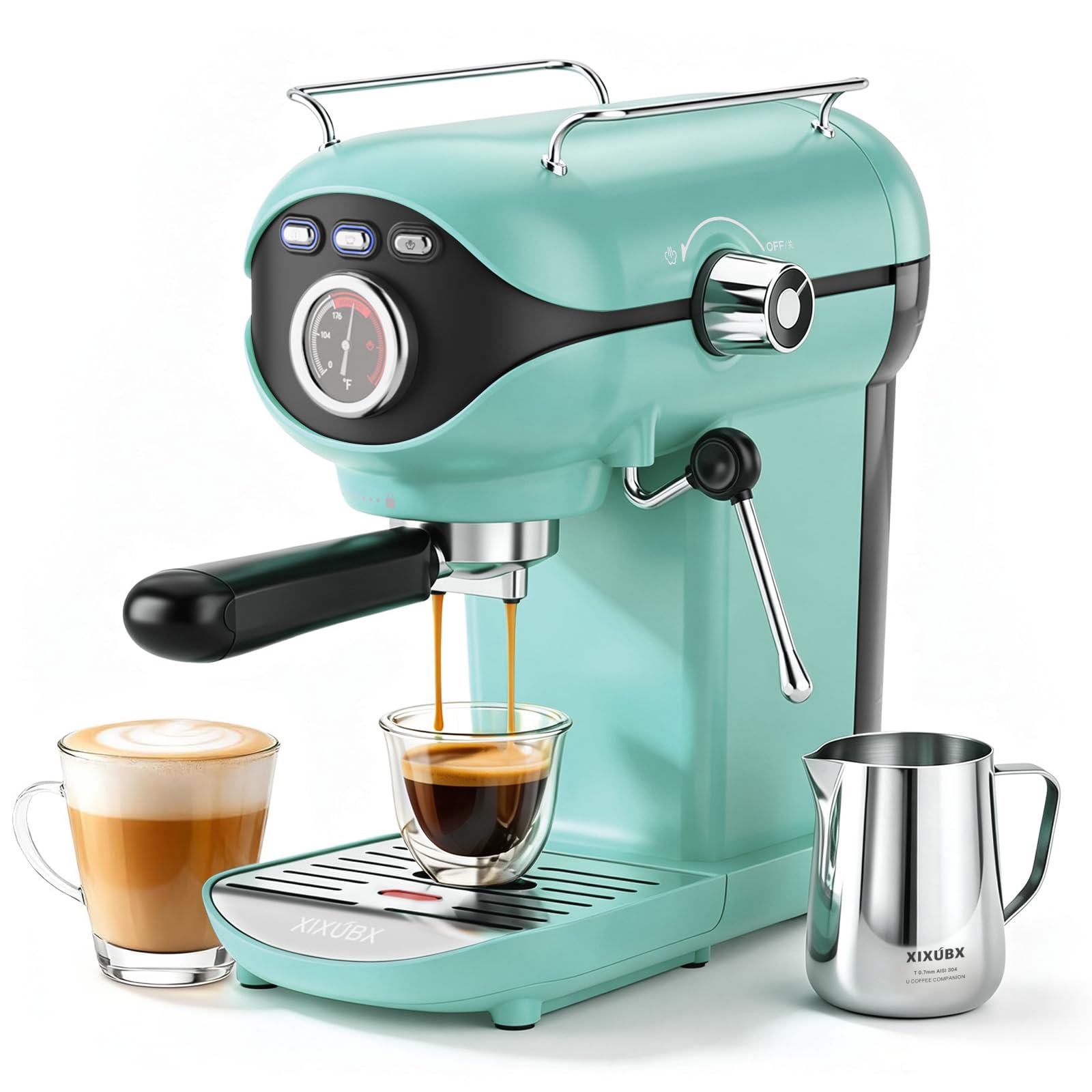 XIXUBX Espresso Machine, Compact Espresso Maker with Milk Frother, Blue