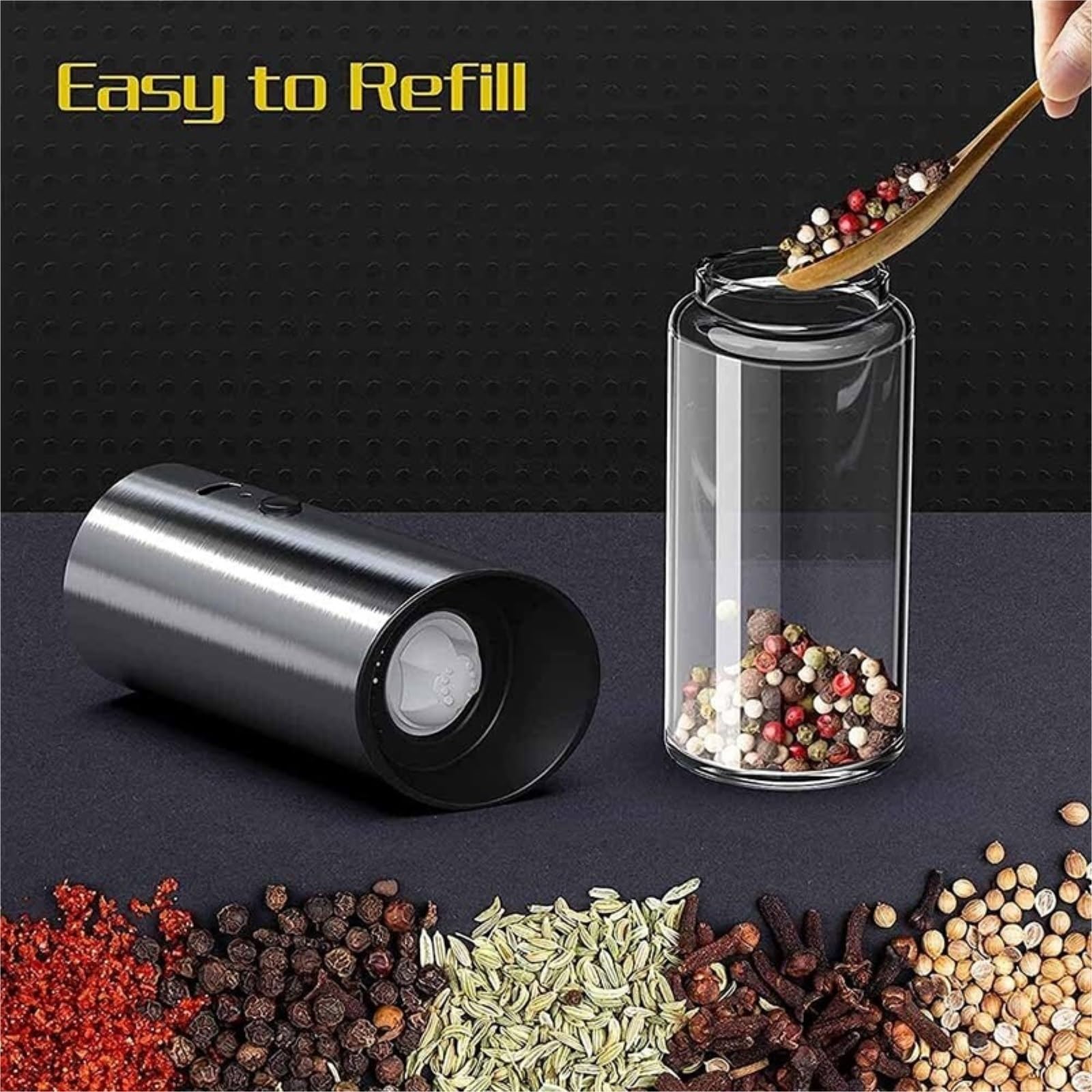 Młynek Do Przypraw Pieprzu Eletric Pepper Mill USB Akumulator Elektryczny Młynek Do Soli I Pieprzu Spice Kitchen Tool Do Różnych Przypraw(2pcs)