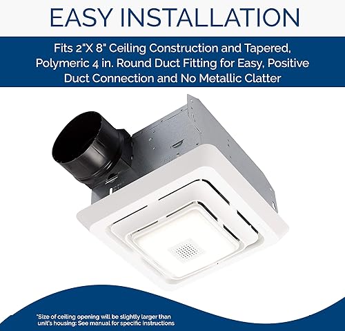 Miniatura 3 de Broan-NuTone SPK80L - Luz LED de ventilación con altavoz Bluetooth para baño 80 CFM ventilador de baño de 25 Sones color blanco