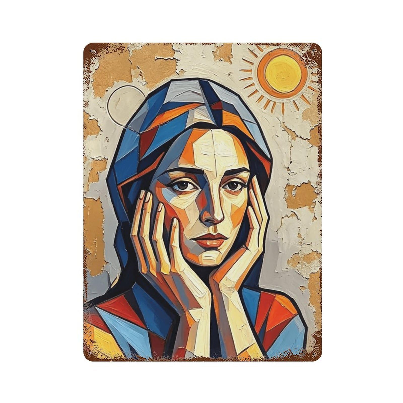 WIHYRTUI Stained Glass Cubist Noble Lady (1) Wall Retro Iron Metal Tin Sign Vintage Art Poster Modern Home Cofffee Club Art Bar Shop Decor Style 40x30cm