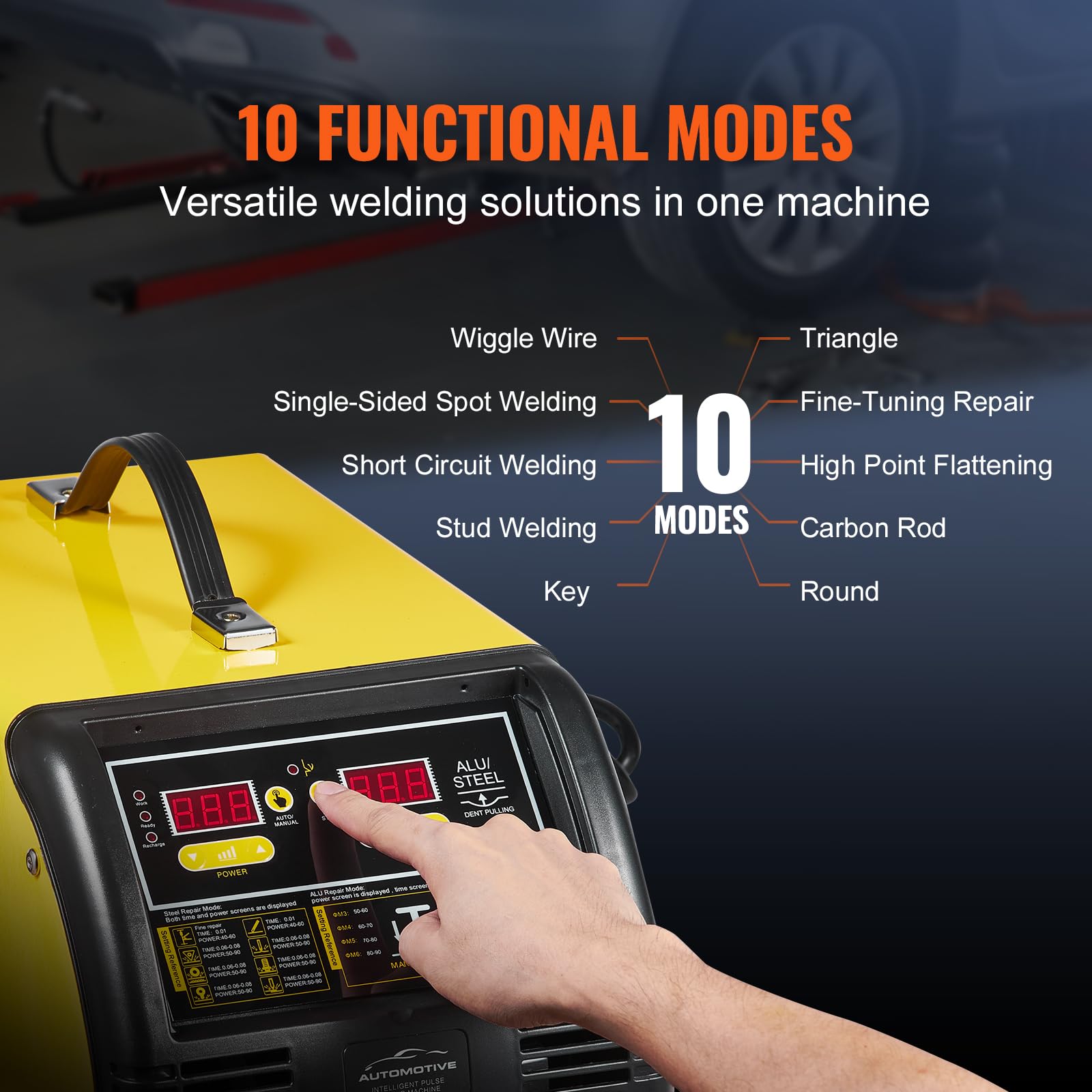 VEVOR Dual Ausbeulspotter Deluxe AL/Fe Dellenreparatur-Set, 5-kW-Schweißgerät mit automatischem/manuellem Schweißen & 10 Modi, Punktschweißgerät für die Reparatur von Autoteilen aus Stahl & Aluminium