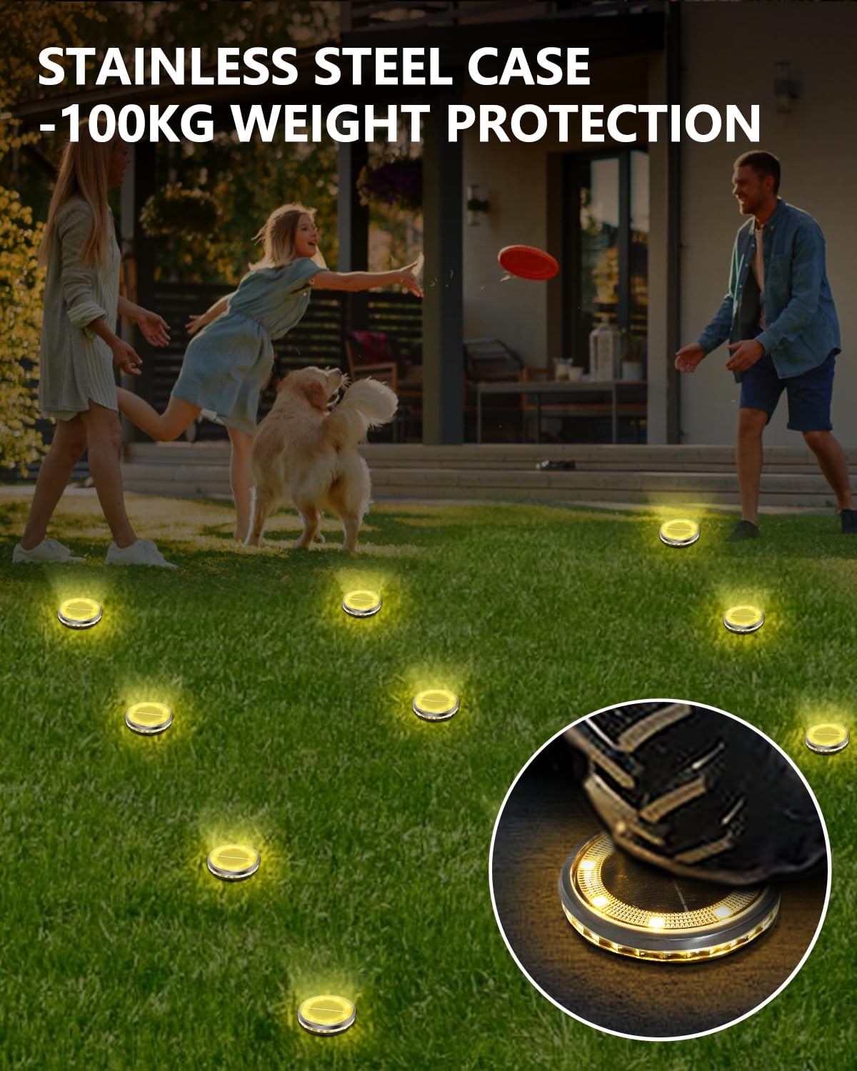 Bowfar 18 Stück Solar Bodenleuchten Aussen, IP65 Wasserdicht Solarlampen 12 LEDs Gartenbeleuchtung Solar Mit Upgrade Solarpanel, Warmweiß Solarleuchten für Garten, Rasen, Gehweg, Patio, Auffahrt