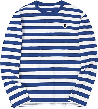 KESIHAN Mens Casual Striped Shirts Crewneck Long Sleeve Basic T-Shirt Basic Daily Work Stripe Tee Tops