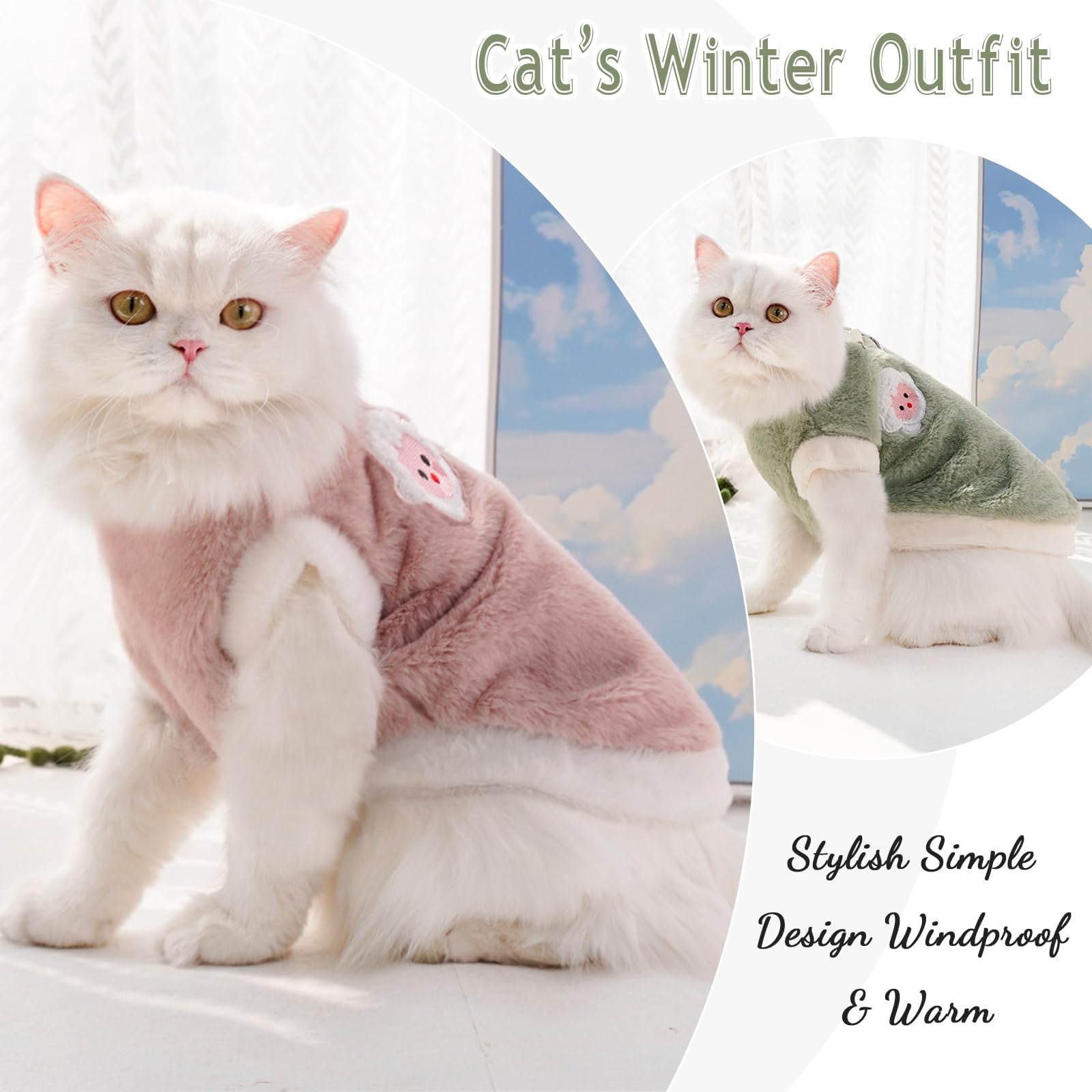 Yaopelky Katzen-Winterkleidung - 2-teiliges Set Mit Leinenring