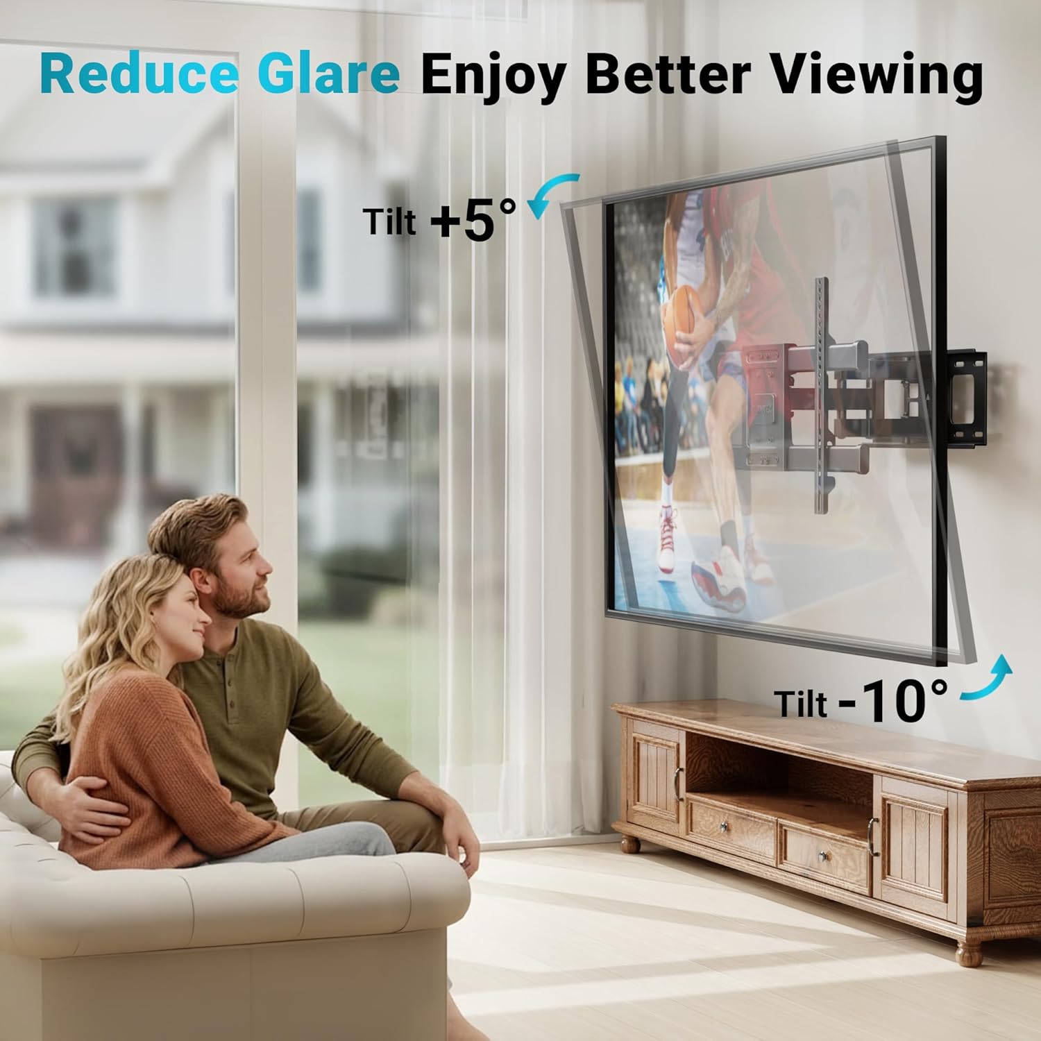 BONTEC Full Motion TV Wall Mount for 37-85 Inch TVs, Hold up to 132lbs, Max VESA 600x400mm, Swivel Tilt Dual Arms, Adjustable Viewing Angle, Fits 16" Wood Studs, Easy Assembly