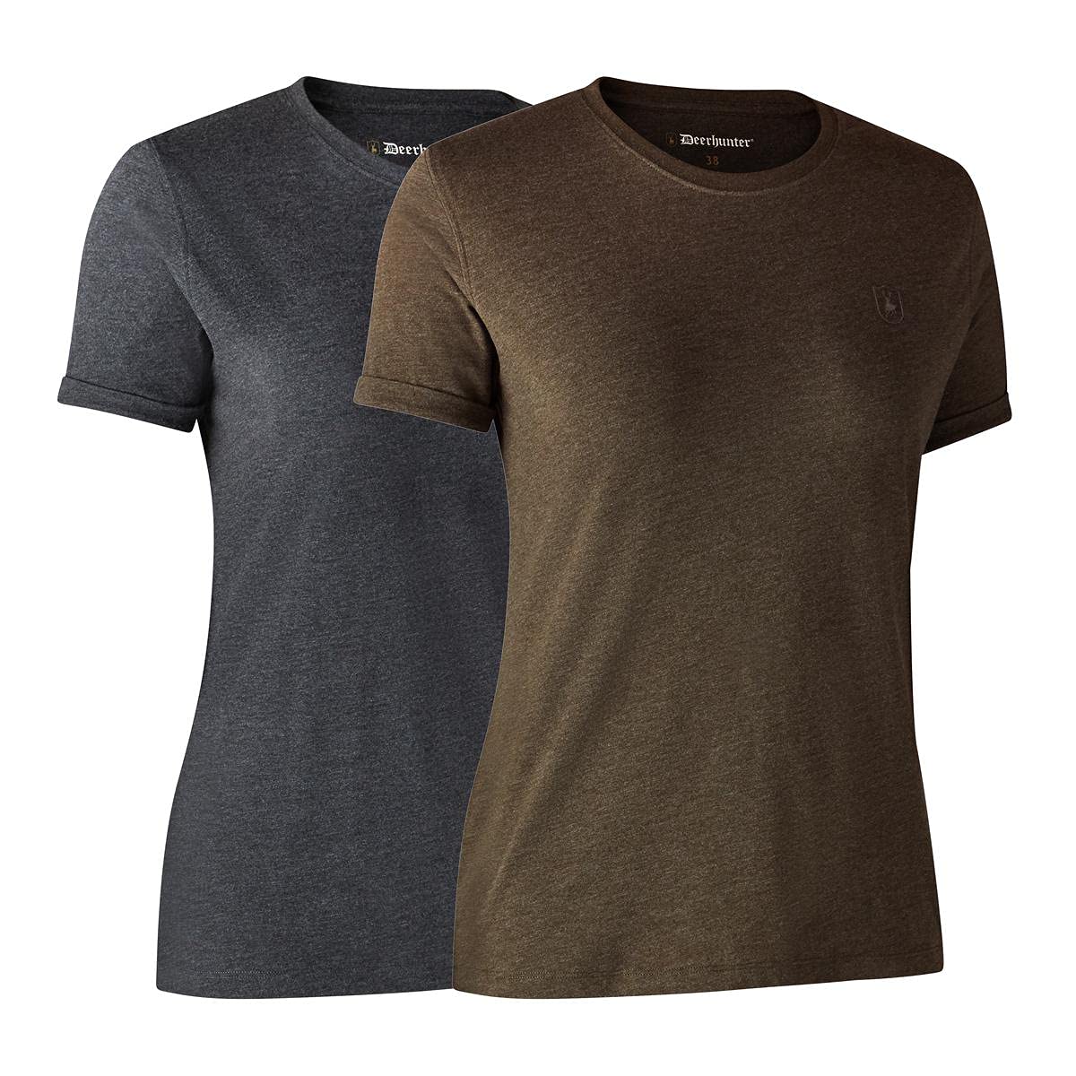 Deerhunter Ladies Basic 2-Pack T-Shirt Brown Leaf Melange C48 - Hunting Shirt Breathable Cotton for Men