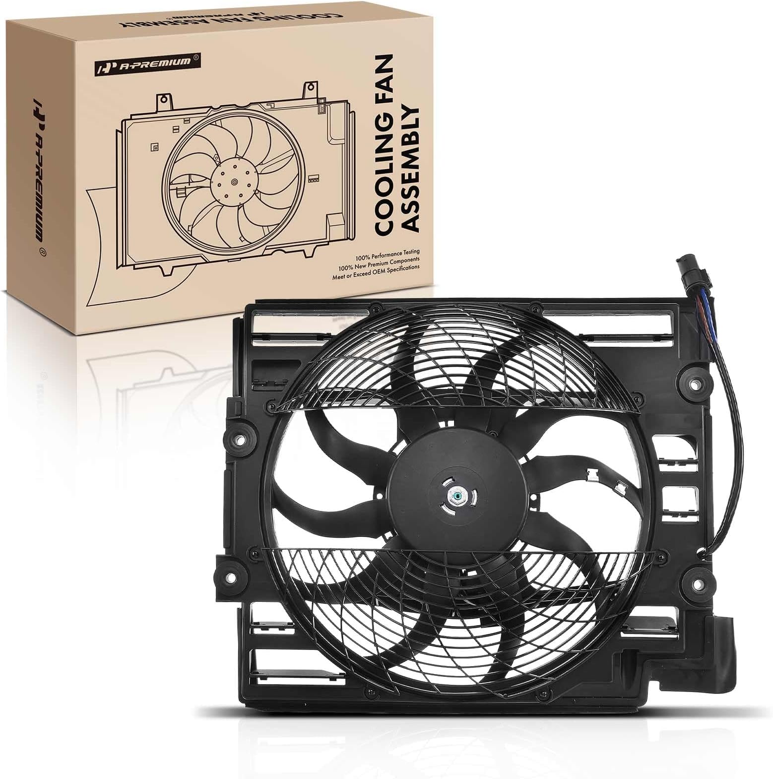 A/C Condenser Fan Assembly Compatible with Select BMW Models - E39 Series 525i 2001-2003, 528i 1999-2000, 530i 2001-2003, 540i 1999-2003, M5 2000-2003 - Replace# 64548380781, 64546921395