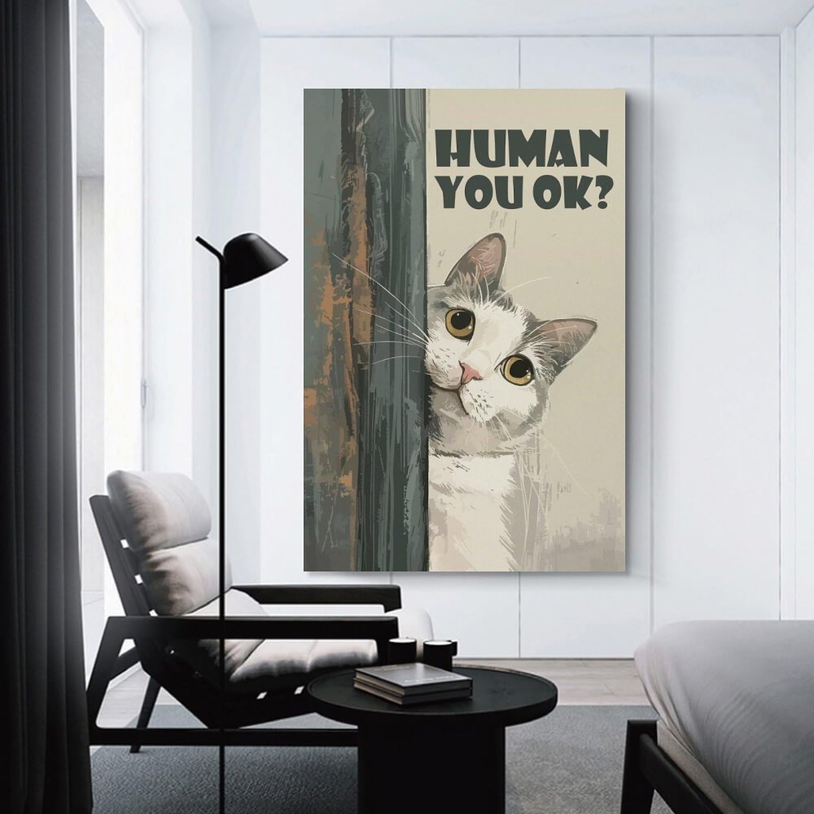 Junmoney Curious Cat Asks Human You OK Canvas Wall Decor, 12x18inch(30x45cm), for Gallery Wall Decor And Room Displays, Wall Decor Suited to Curated Displays