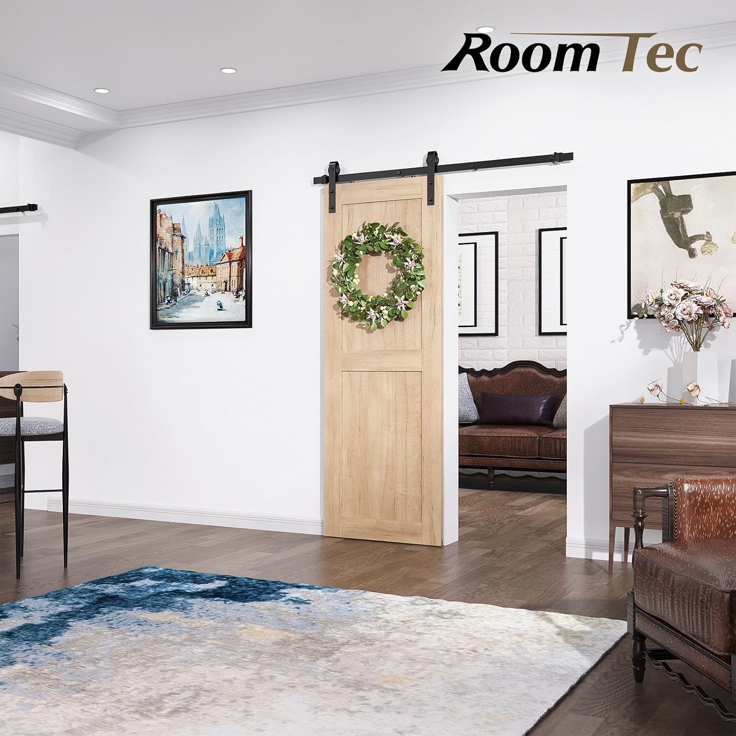 ROOMTEC 5FT Sliding Barn Door Hardware Track kit,Fit 30" Wide Single Door Panel,Upgraded Roller,Smoothly and Quietly,Easy Installation