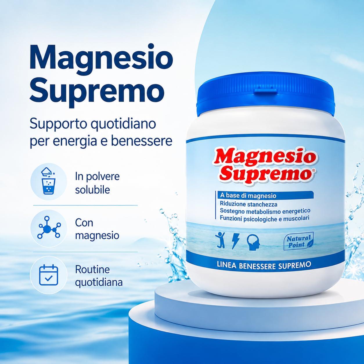 Natural Point Magnesio Supremo 2 Confezioni da 300 g – Riduce Stress, Stanchezza e Affaticamento, Supporta Muscoli e Sistema Nervoso, Benessere Quotidiano, Integratore Alimentare in Polvere Solubile