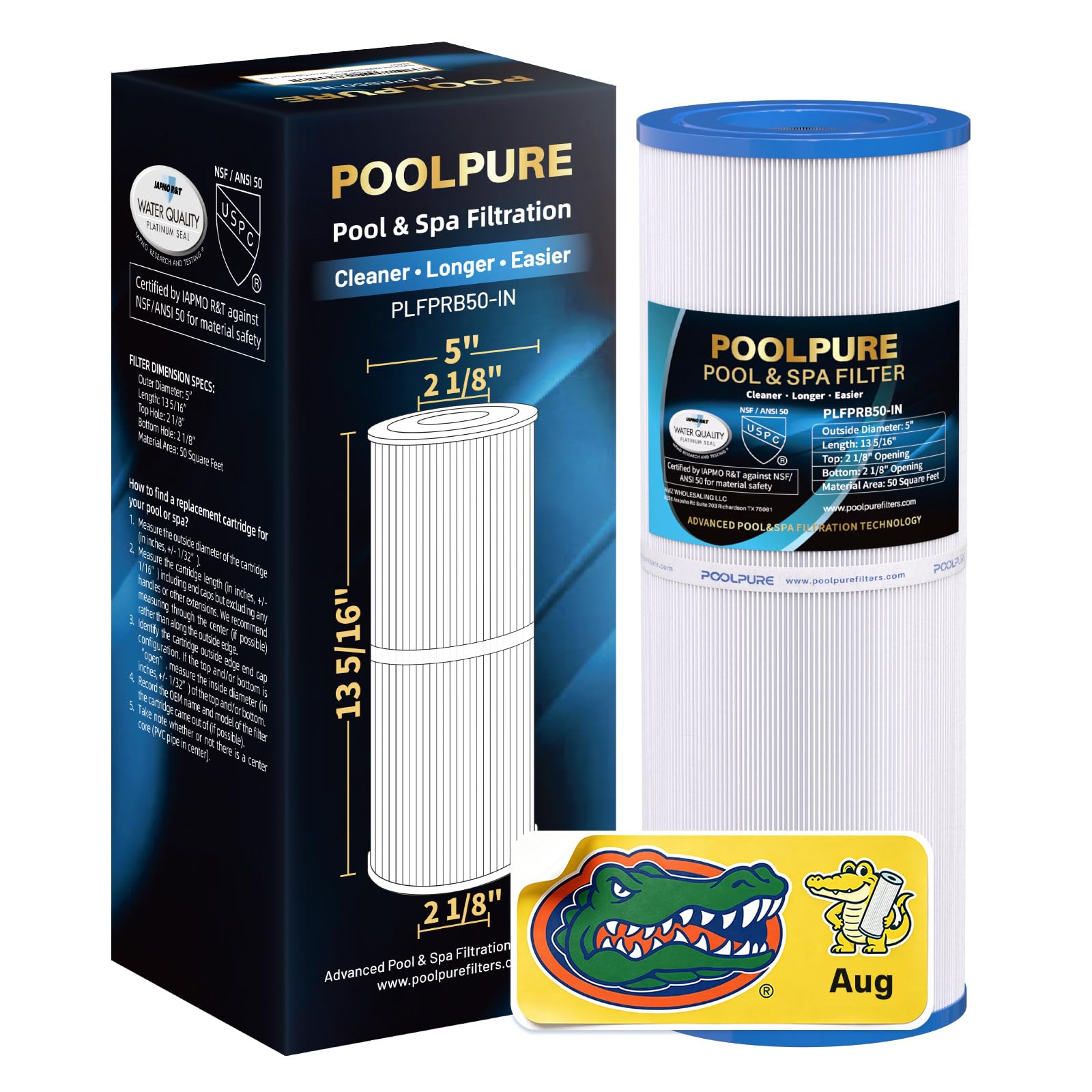 POOLPURE PLFPRB50-IN Filtro per spa compatibile con Pleatco PRB50-IN, PRB50IN, Unicel C-4950, Filbur FC-2390, Jacuzzi J210/J220/J235/J245/J275, Guardian 413-212-02, 373045, a immersione 5x13, set da 1