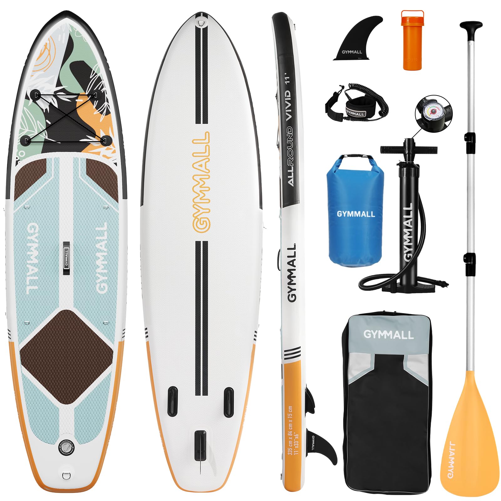 GYMMALL Paddle Board, Inflatable Stand Up Paddleboard for Adults & Youths, 11’ Paddle Boards with Premium Sup Accessories, Storage Backpack, Adjustable Paddle & Pump for All Skill Levels