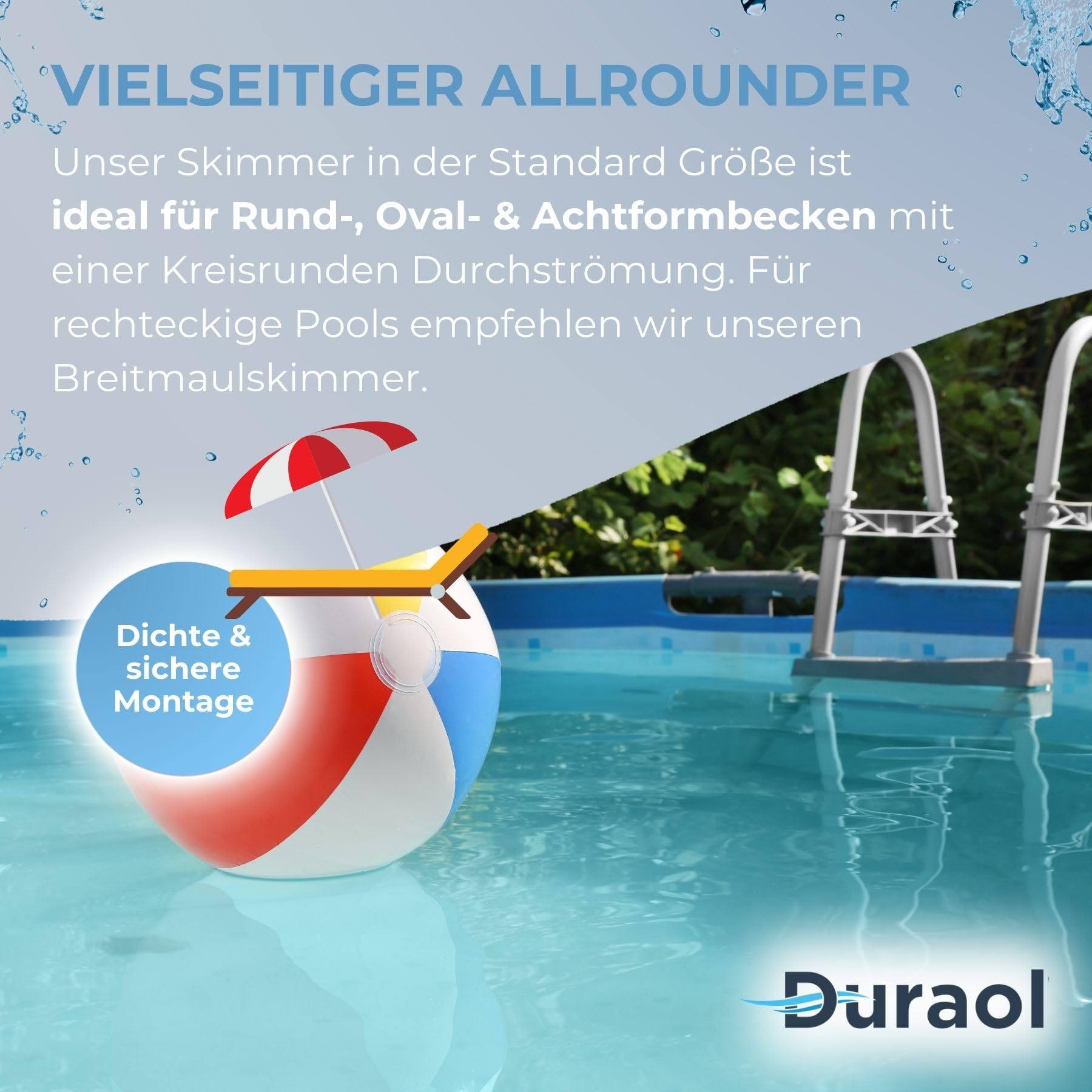 Pool Einbauskimmer I Hochwertiges Skimmer Set für Fertigbecken & Aufstellbecken I Einbau-Skimmer Pool aus ABS Kunststoff I Skimmer Set Stahlwandpool für Rund- & Ovalformbecken